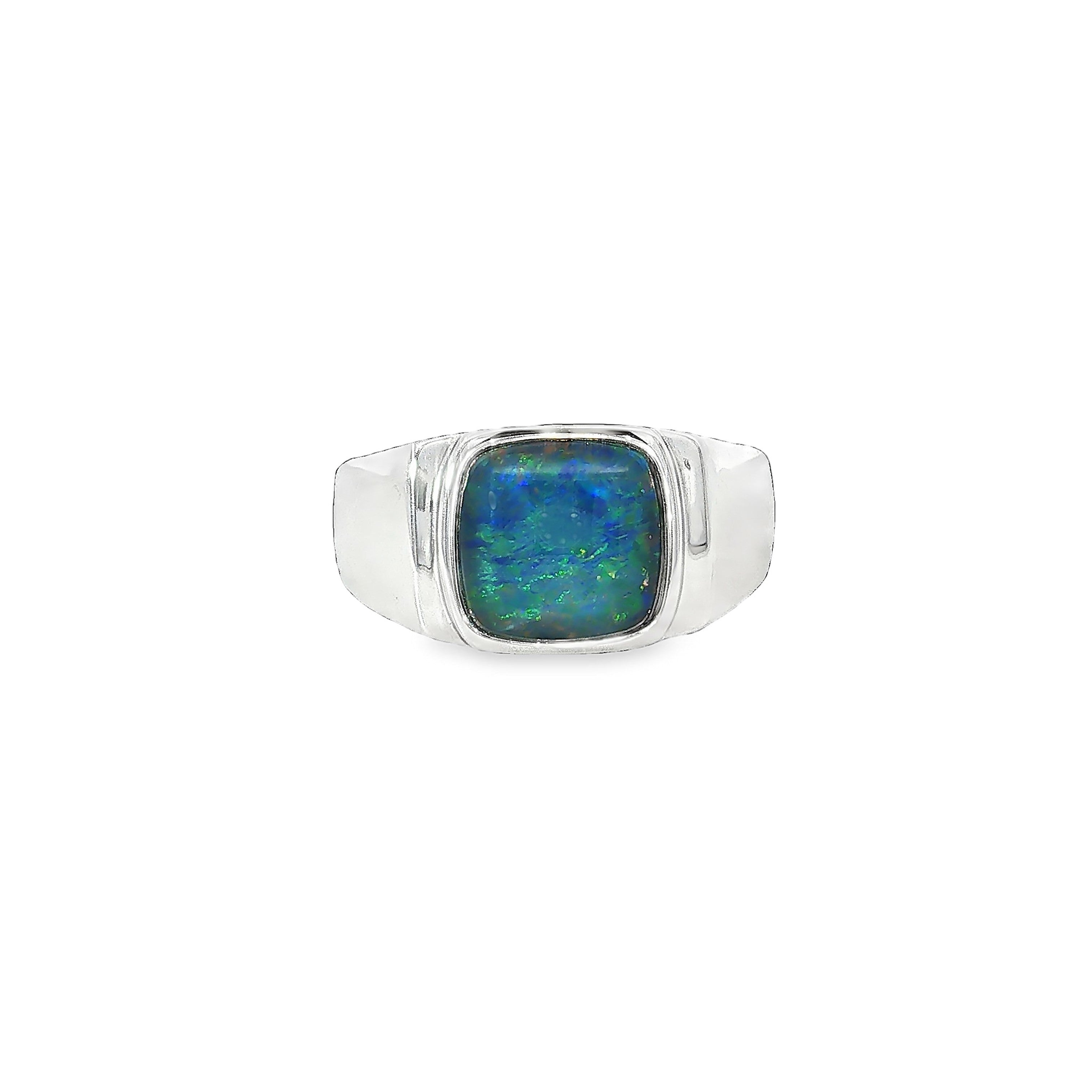 10mm square Australian opal triplet ring in sterling silver