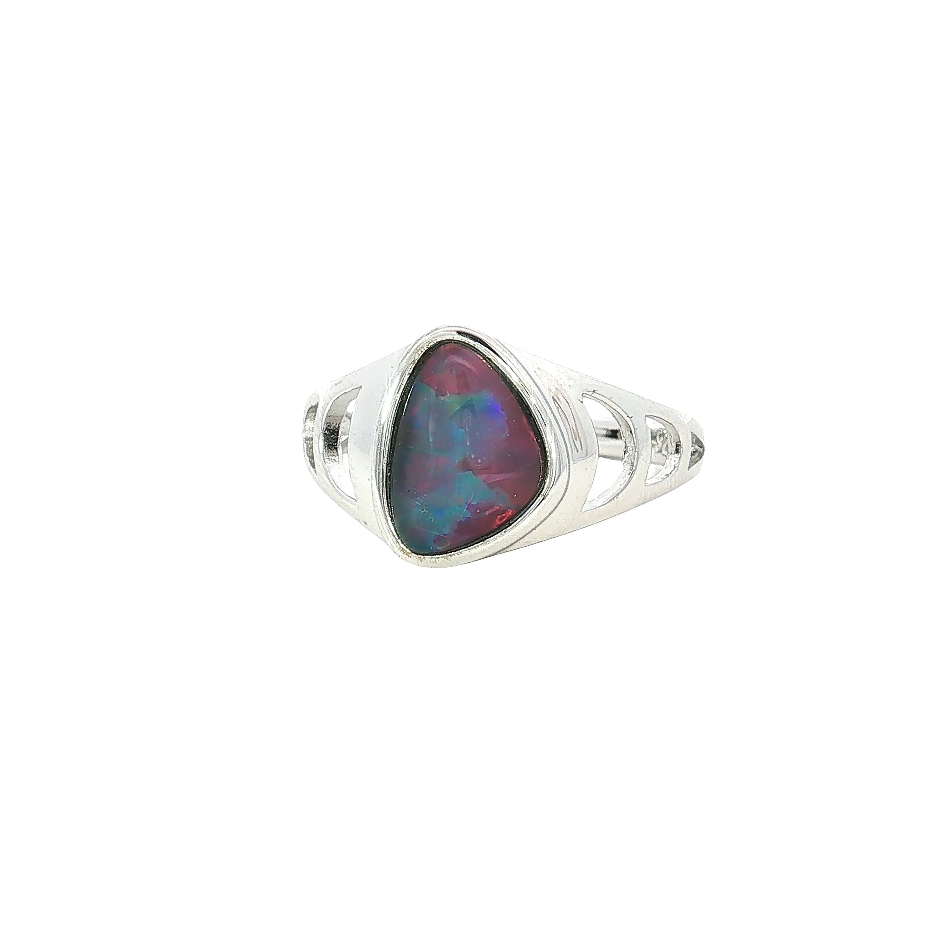 12 x 9mm triangular Australian opal triplet ring in sterling silver