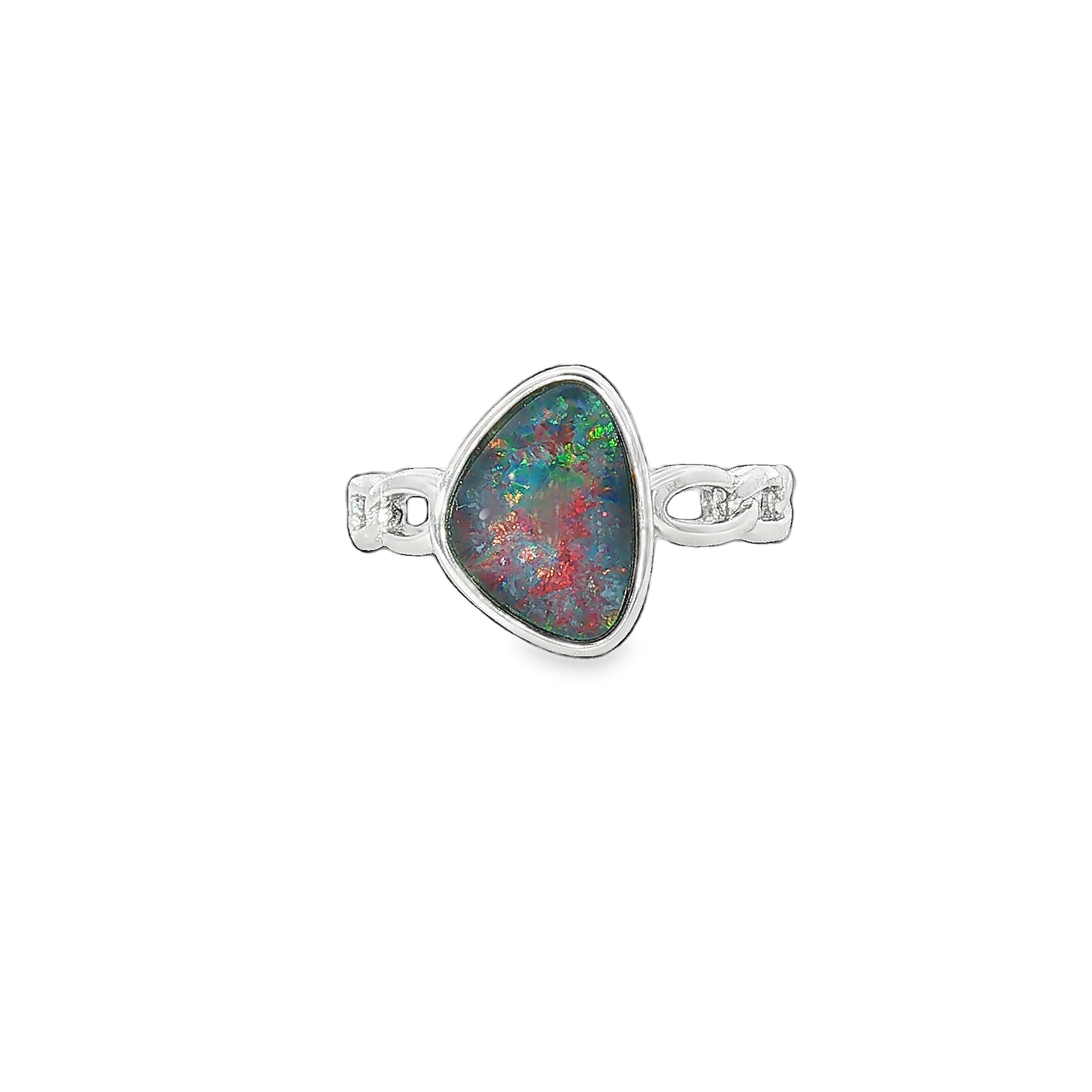 11 x 9mm triangular Australian opal triplet ring in sterling silver