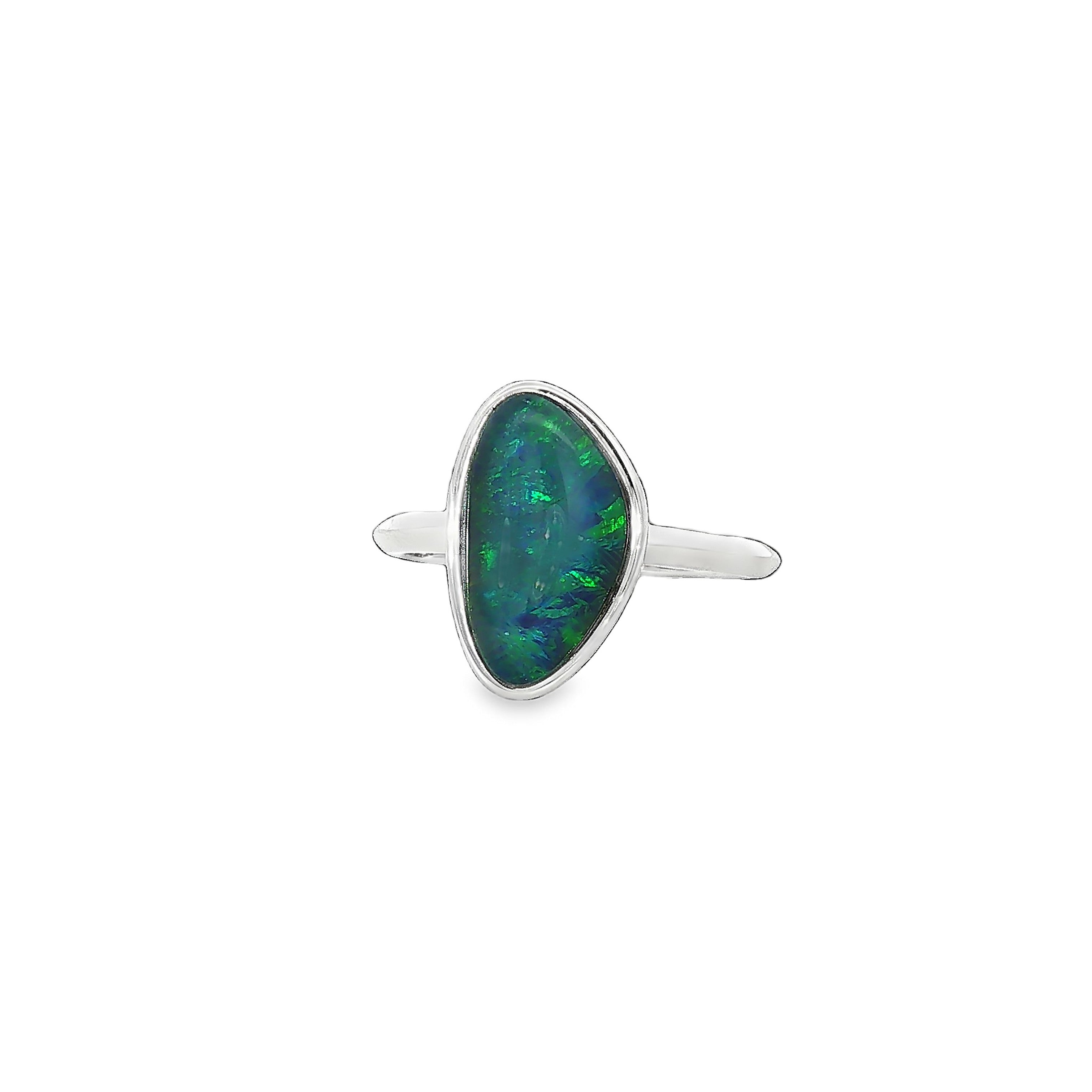 14 x 8.5mm triangular Australian opal triplet ring in sterling silver