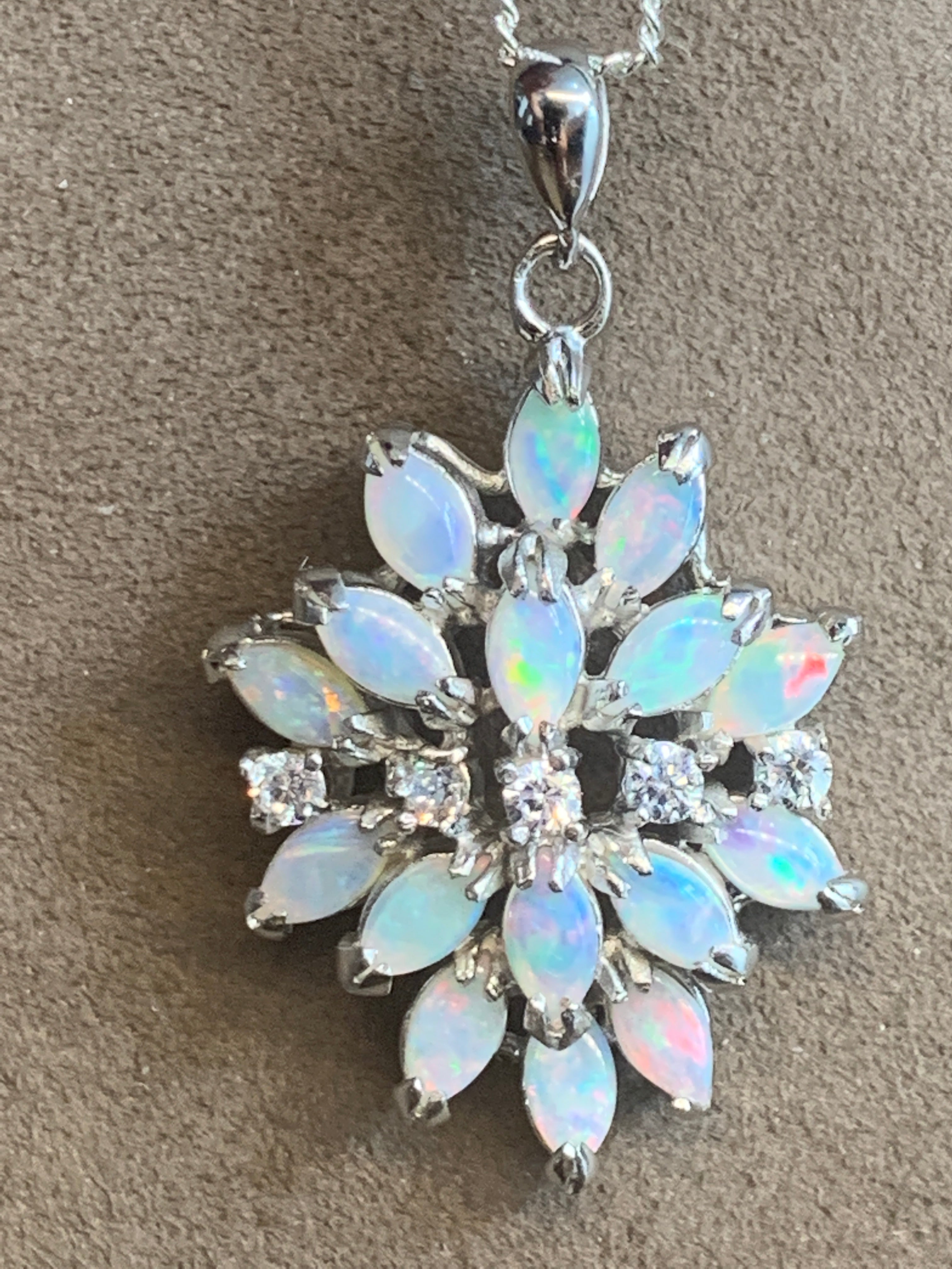 Sterling Silver cluster white opal lotus pendant - Masterpiece Jewellery Opal & Gems Sydney Australia | Online Shop