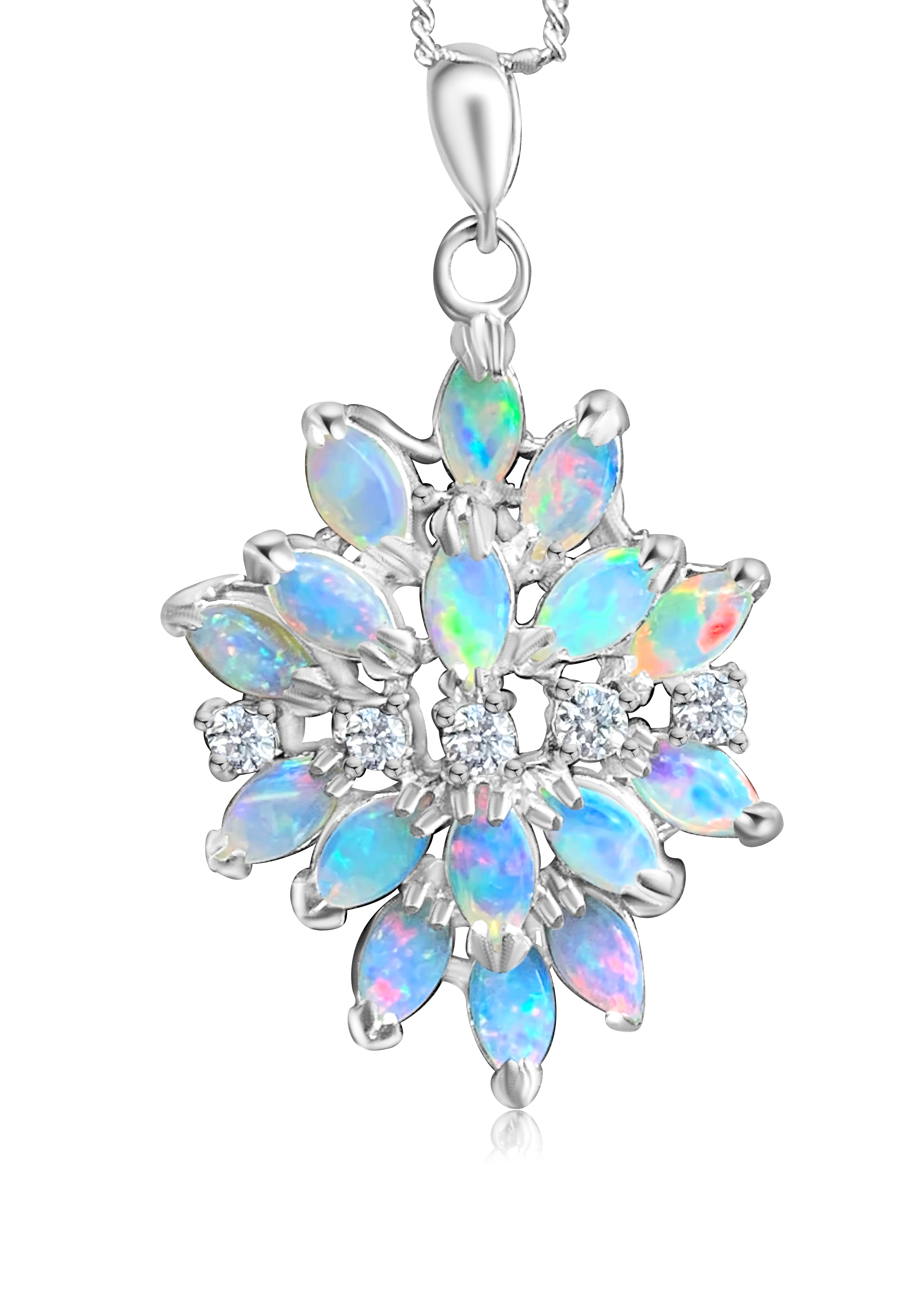 Sterling Silver cluster white opal lotus pendant - Masterpiece Jewellery Opal & Gems Sydney Australia | Online Shop