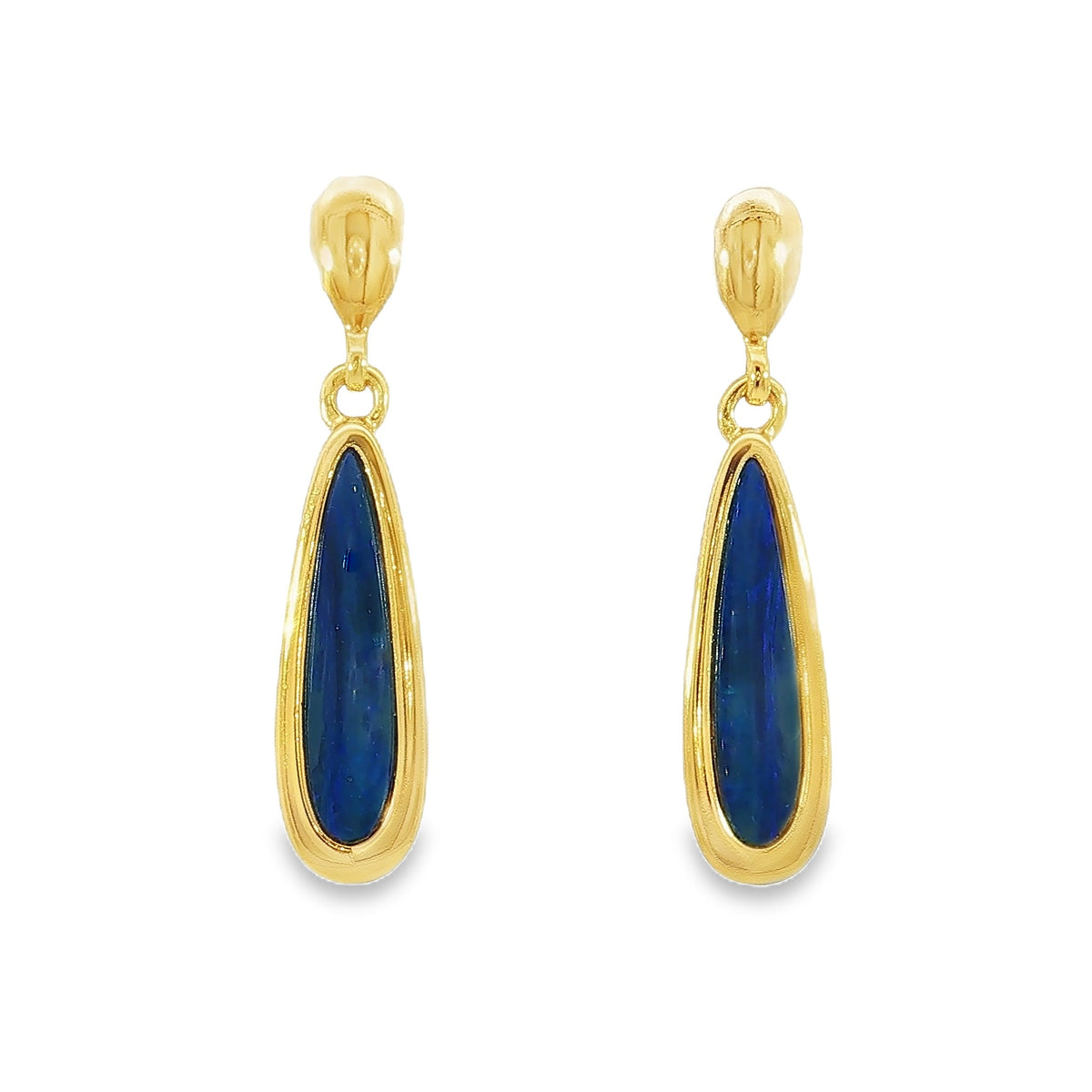 17 x 5mm pear-shaped Australian opal doublet earrings in yellow gold-plated silver