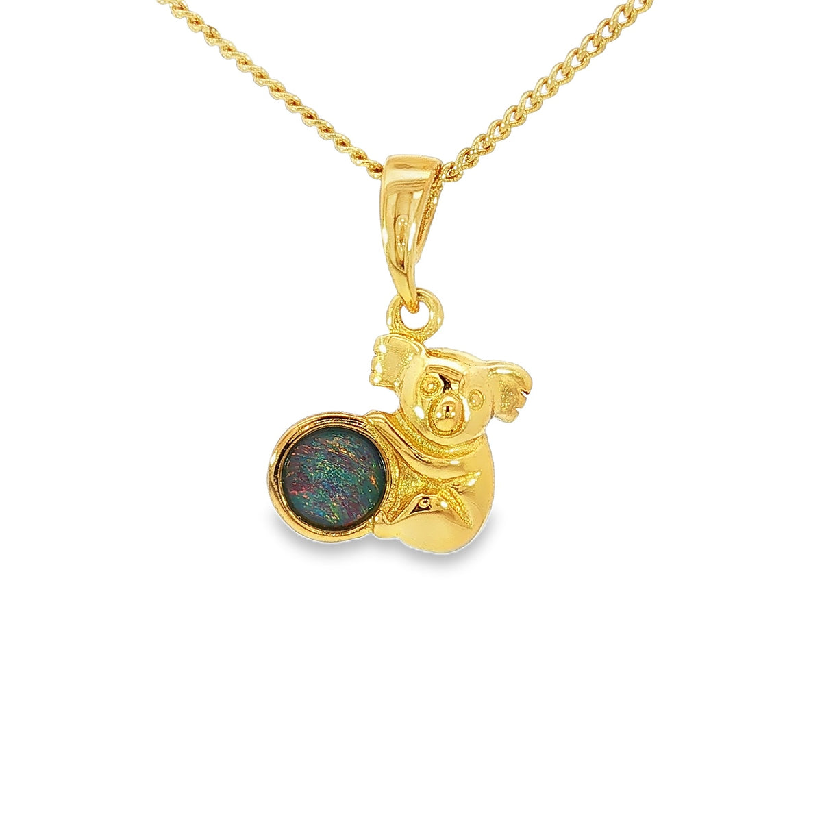 5mm round Australian opal triplet pendant in yellow gold-plated silver