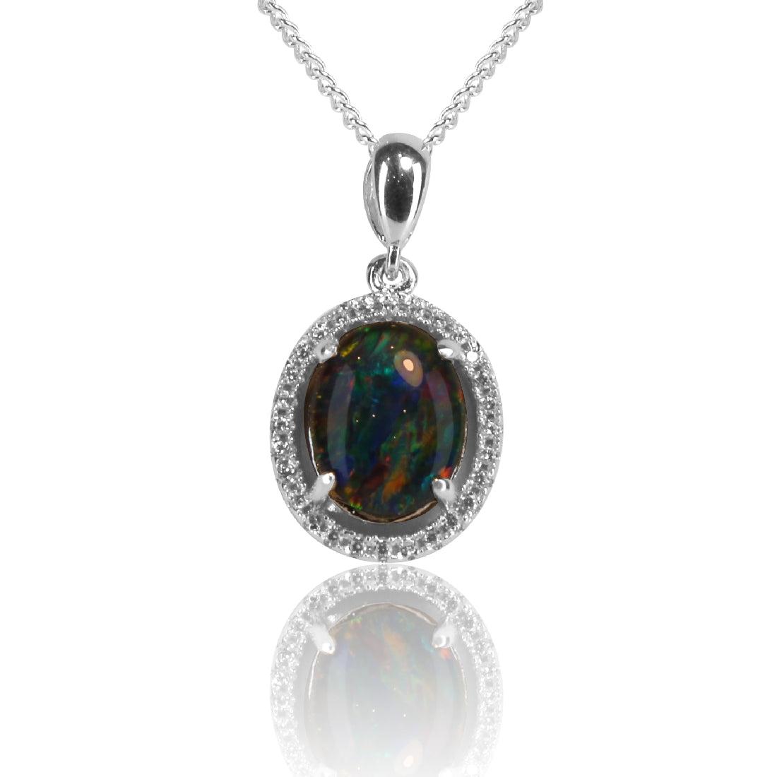 Sterling Silver halo Opal triplet 10x8mm pendant - Masterpiece Jewellery Opal & Gems Sydney Australia | Online Shop