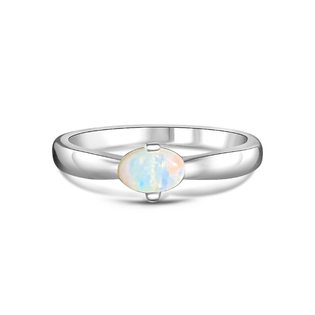 Sterling Silver solitaire horizontal set Oval 6x4mm Opal ring - Masterpiece Jewellery Opal & Gems Sydney Australia | Online Shop