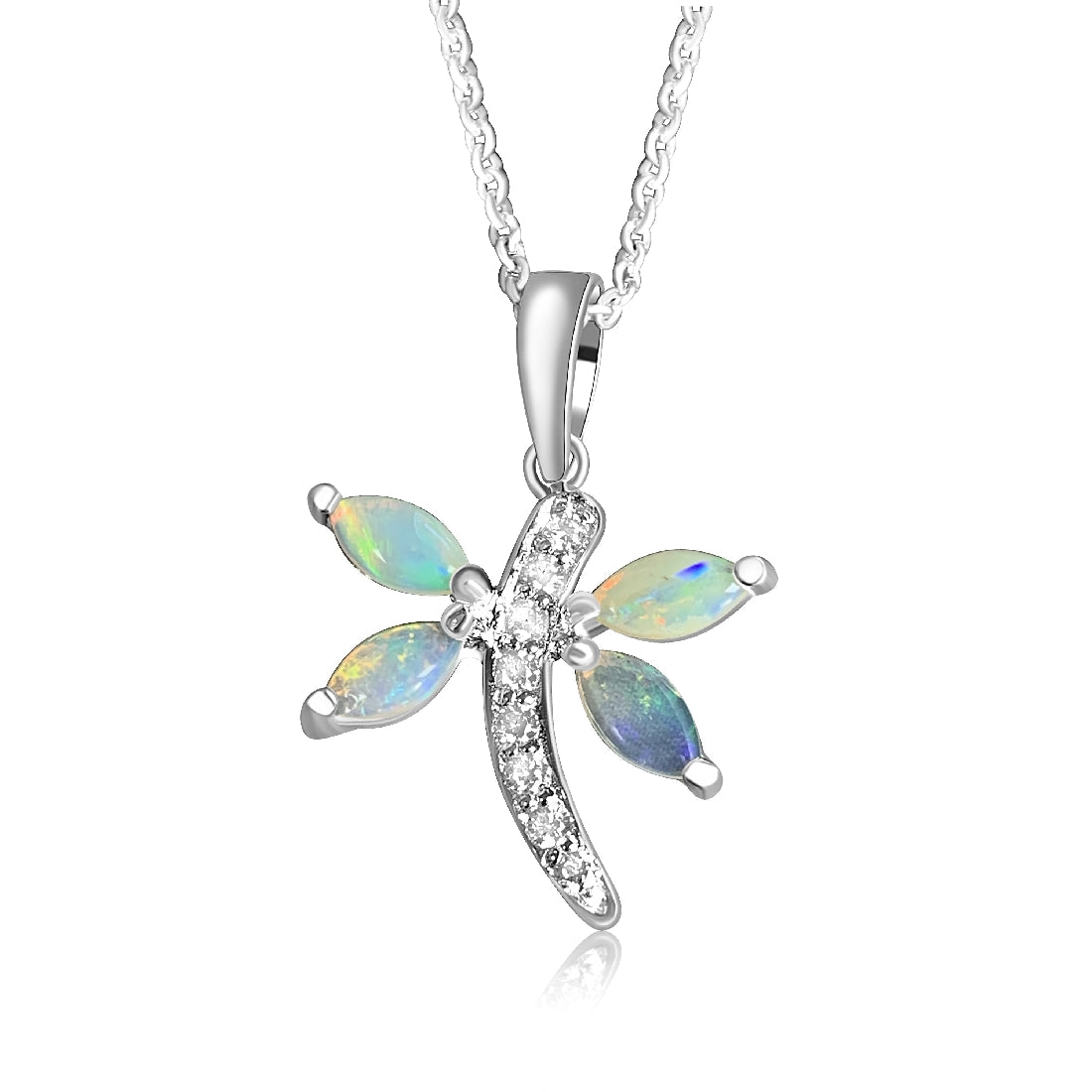 Sterling Silver Dragonfly Marquise shape Opal pendant - Masterpiece Jewellery Opal & Gems Sydney Australia | Online Shop