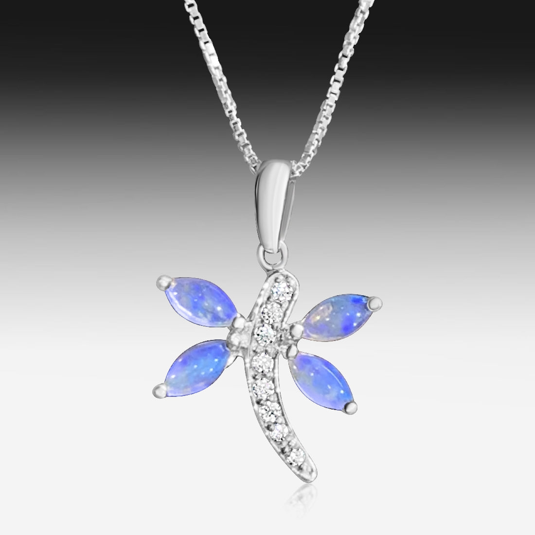 Sterling Silver Dragonfly Marquise shape Opal pendant - Masterpiece Jewellery Opal & Gems Sydney Australia | Online Shop