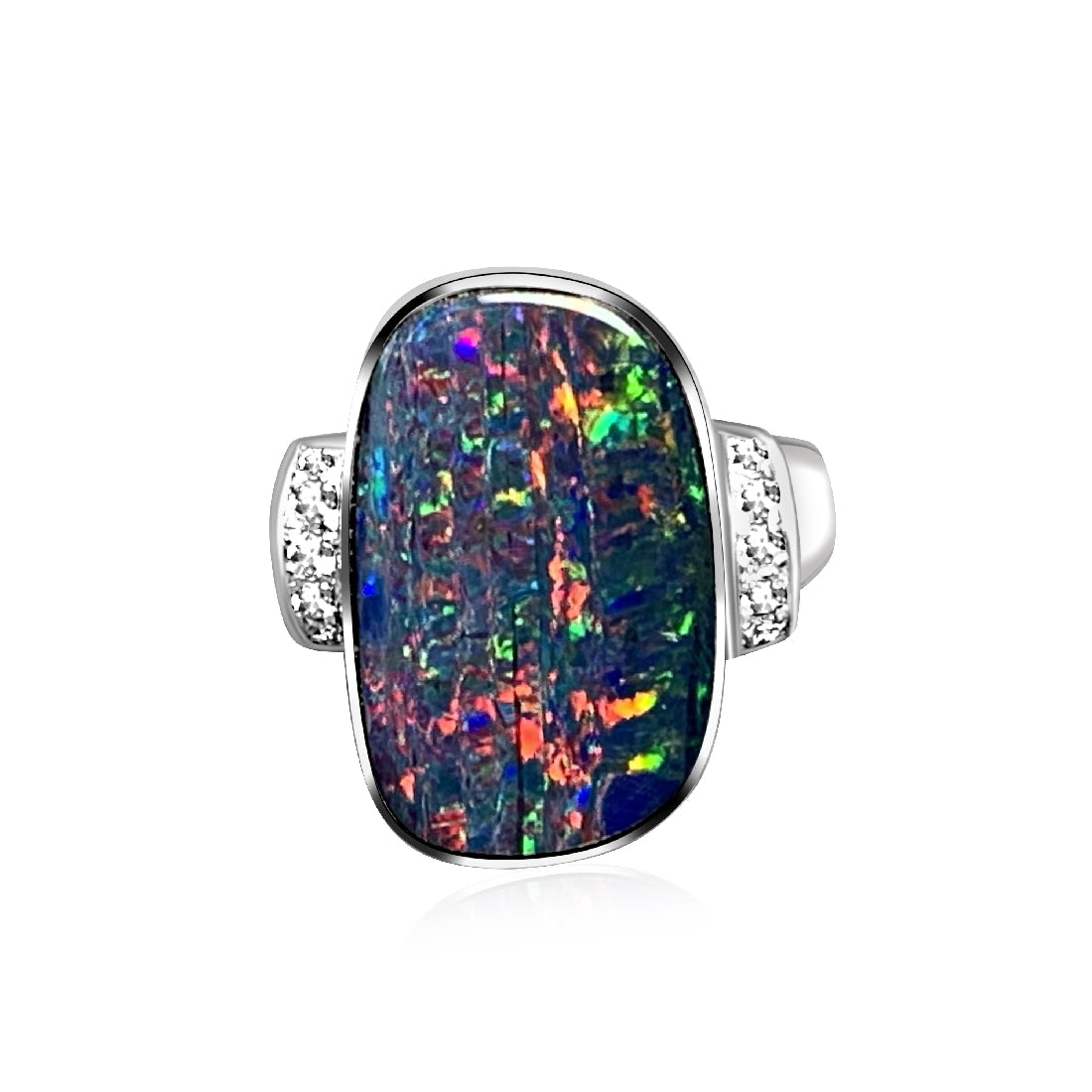 14kt White Gold Opal 9.16ct and Diamond ring - Masterpiece Jewellery Opal & Gems Sydney Australia | Online Shop