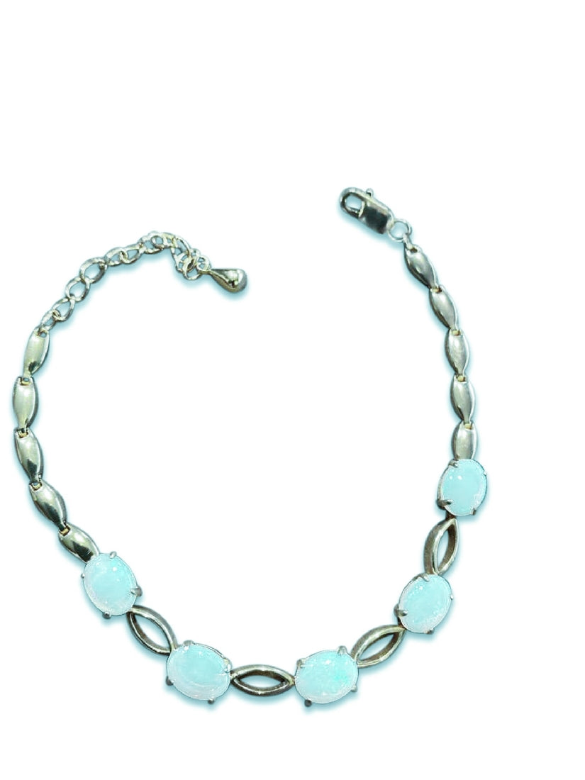 Sterling Silver 8x6mm marquise link design bracelet White Opals - Masterpiece Jewellery Opal & Gems Sydney Australia | Online Shop