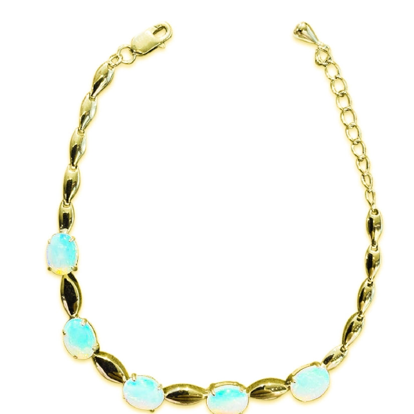 Gold plated White Opal 8x6mm bracelet with marquise shape design - Masterpiece Jewellery Opal & Gems Sydney Australia | Online Shop