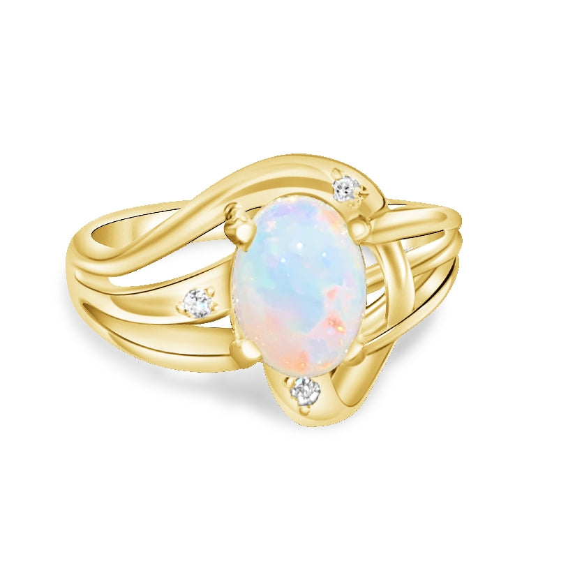 18kt Yellow Gold swirl Opal and Diamond ring - Masterpiece Jewellery Opal & Gems Sydney Australia | Online Shop