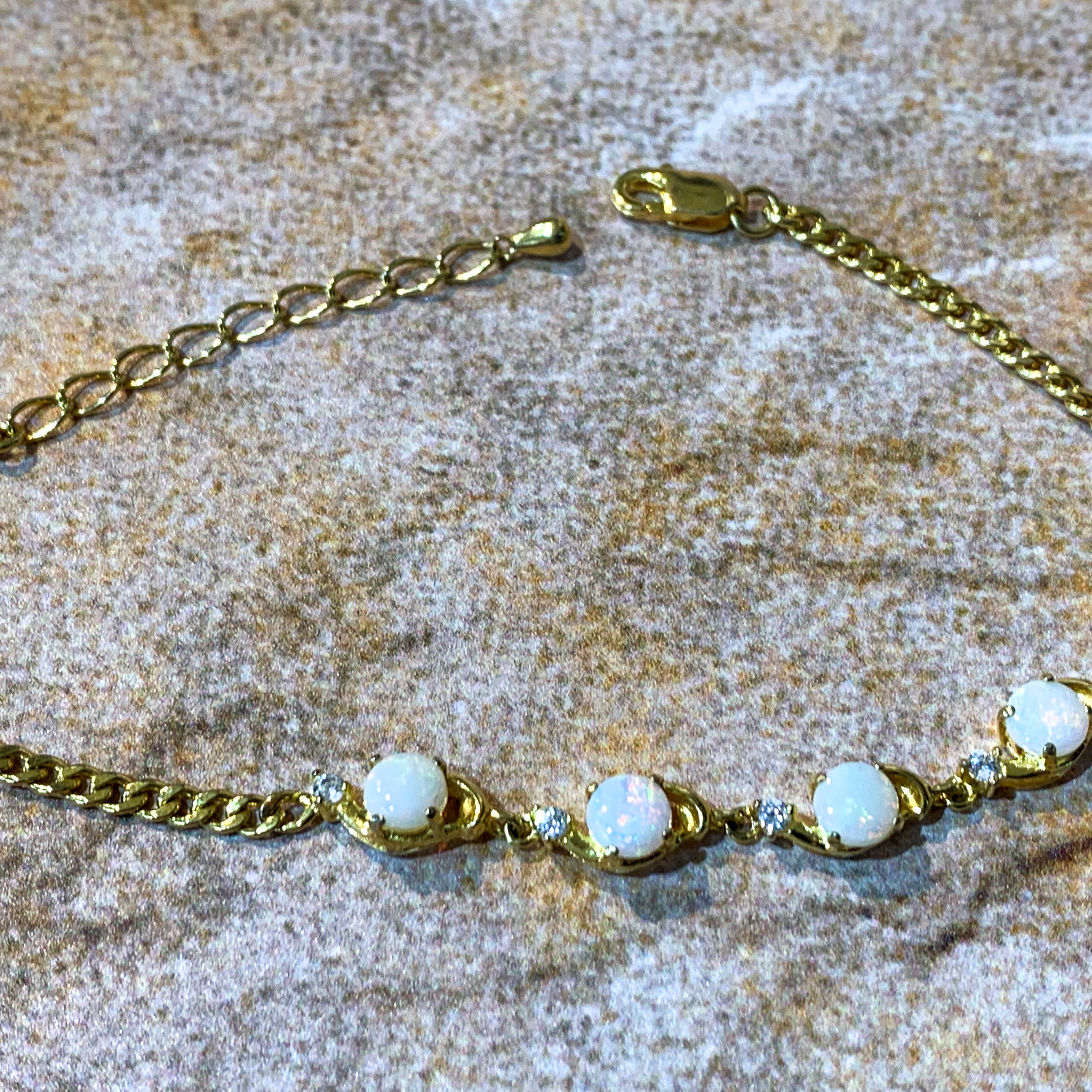 Gold Plated Silver 5mm White Opal round and crystal bracelet - Masterpiece Jewellery Opal & Gems Sydney Australia | Online Shop