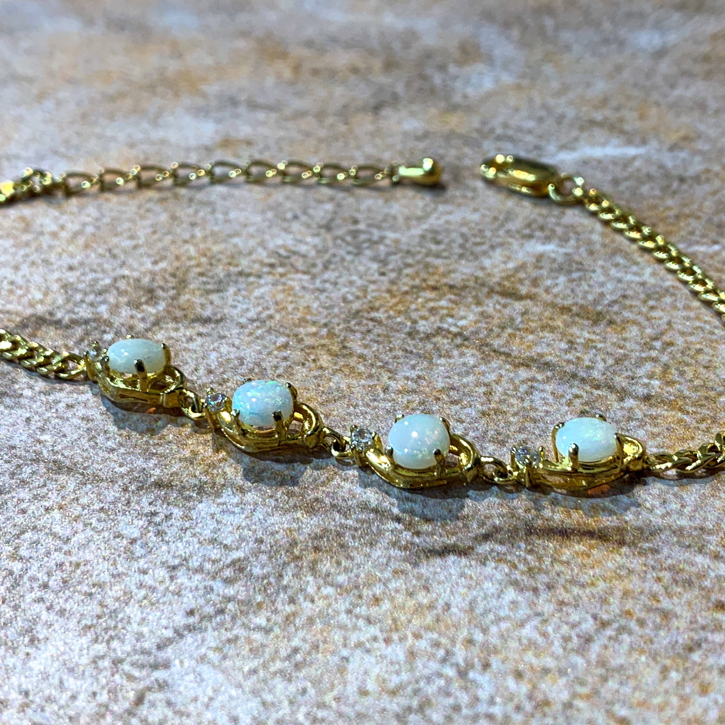 Gold Plated Silver 5mm White Opal round and crystal bracelet - Masterpiece Jewellery Opal & Gems Sydney Australia | Online Shop