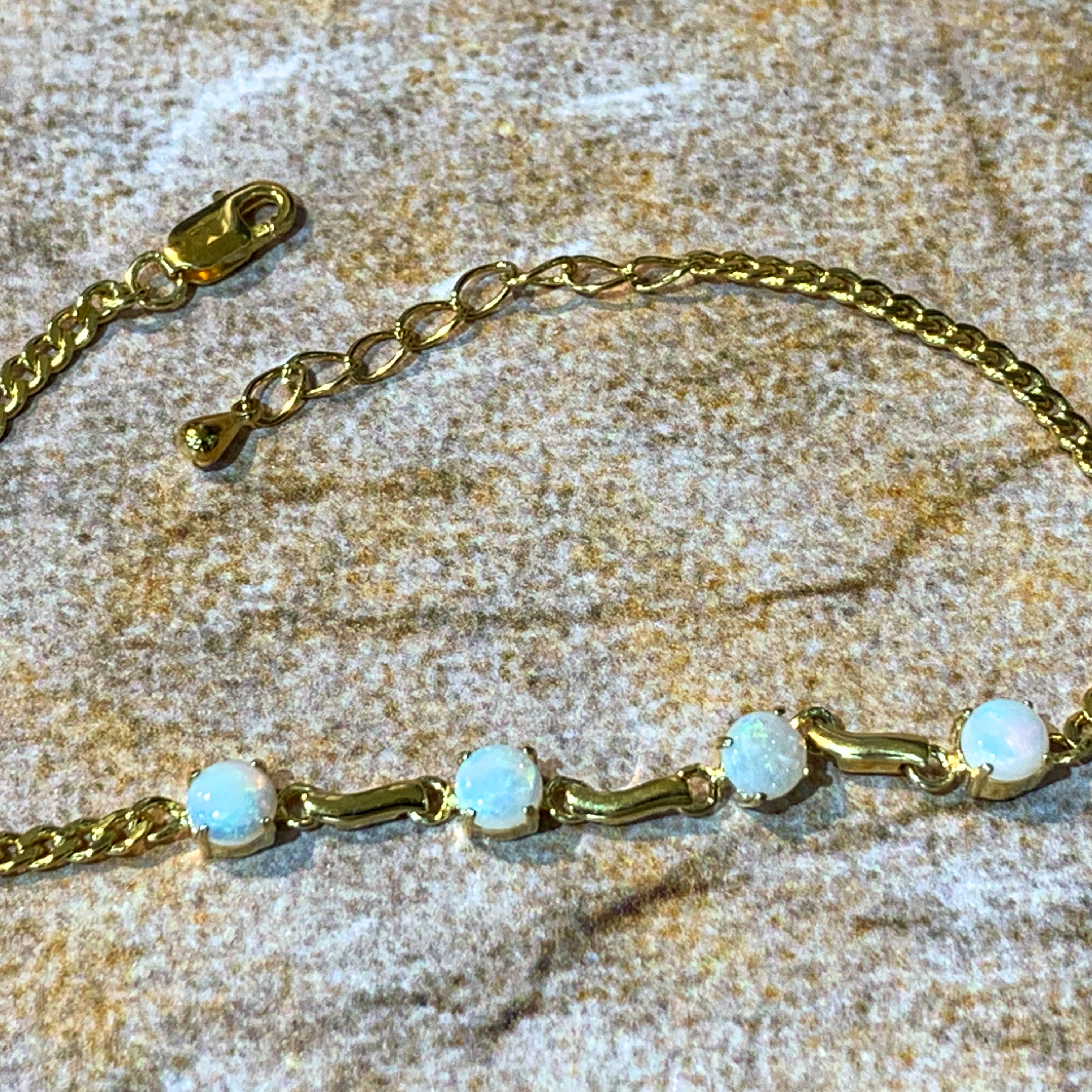 Gold plated Silver 5mm White Opal round bracelet - Masterpiece Jewellery Opal & Gems Sydney Australia | Online Shop