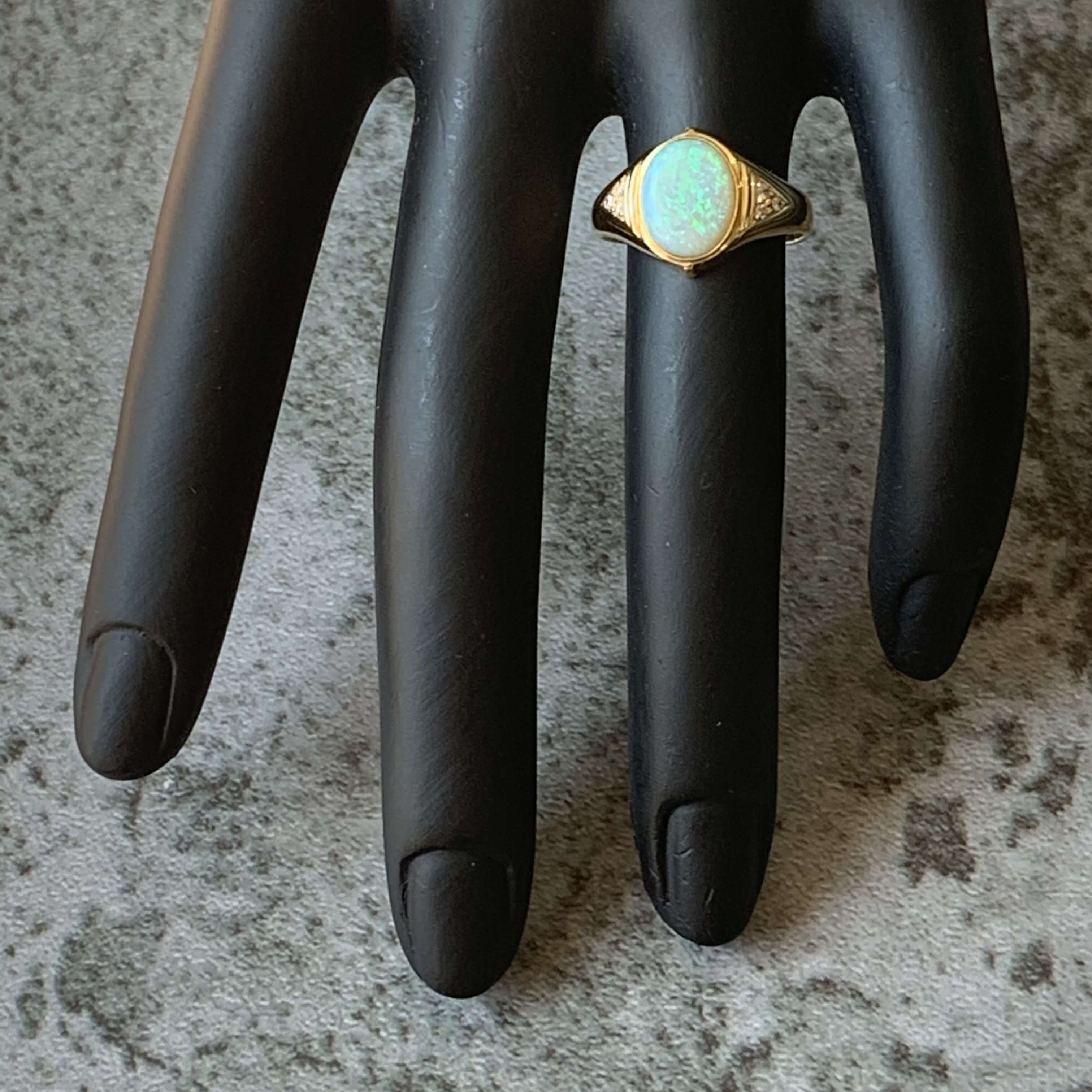 18kt Yellow Gold Green Dark Opal and Diamond - Masterpiece Jewellery Opal & Gems Sydney Australia | Online Shop