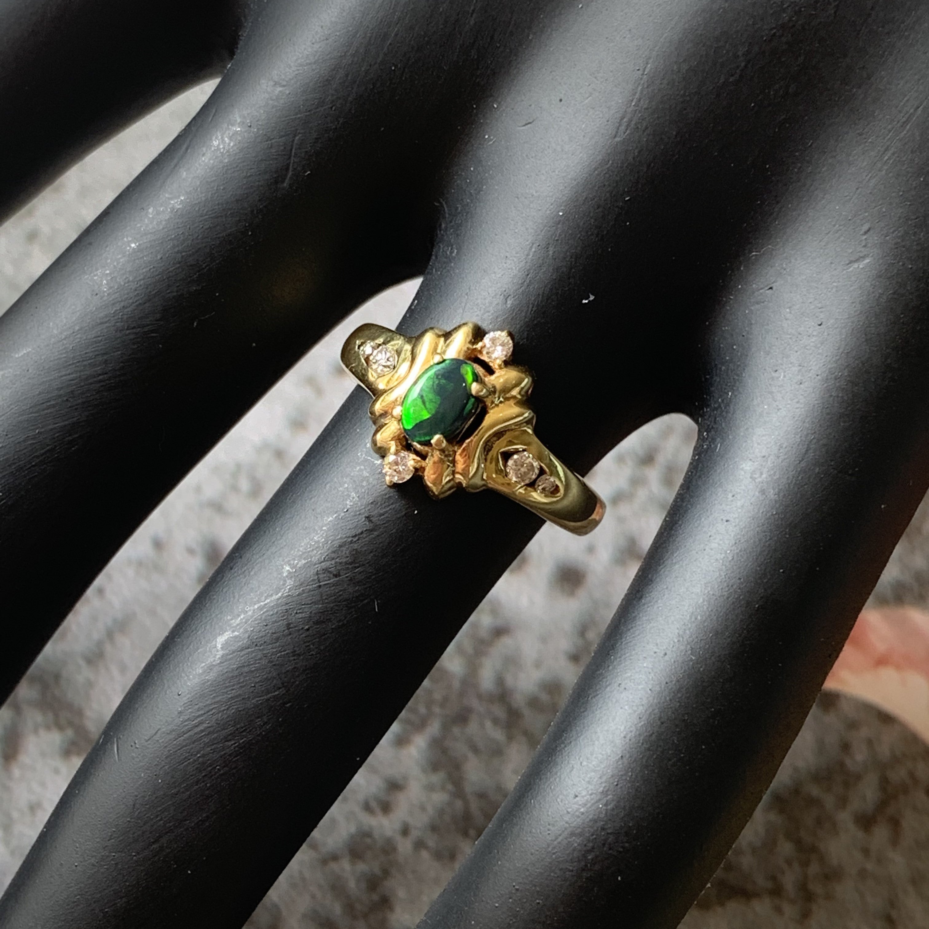 18kt Yellow Gold Black Opal and Diamond ring - Masterpiece Jewellery Opal & Gems Sydney Australia | Online Shop