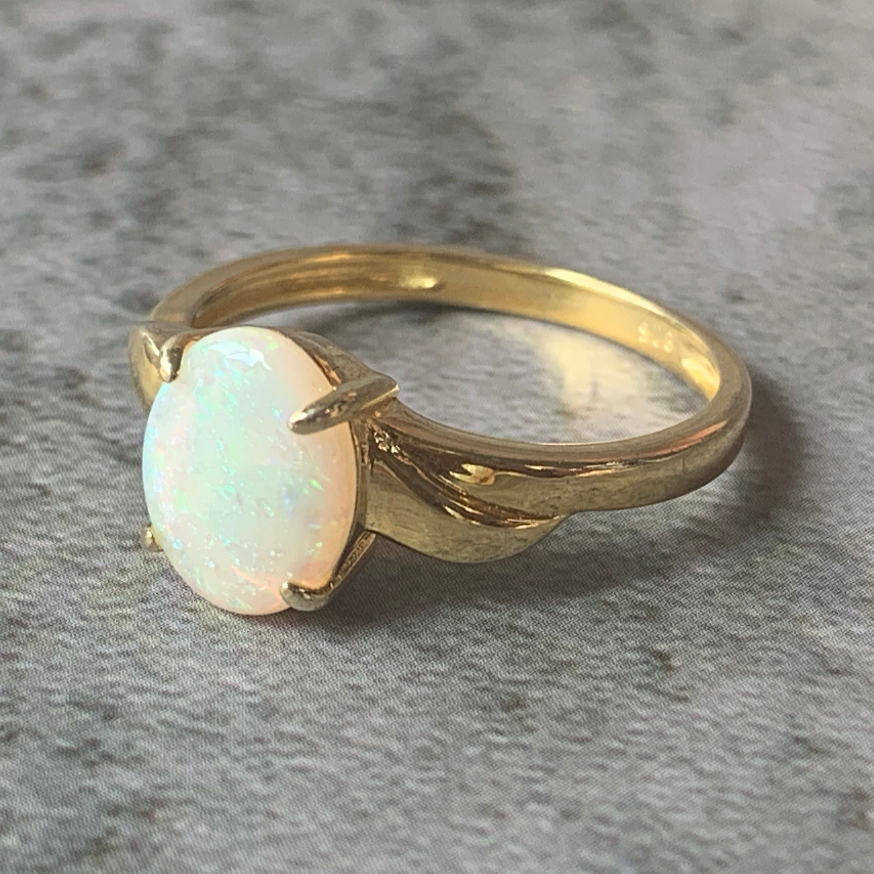 Gold plated 9x7mm White Opal double curve shank design ring - Masterpiece Jewellery Opal & Gems Sydney Australia | Online Shop
