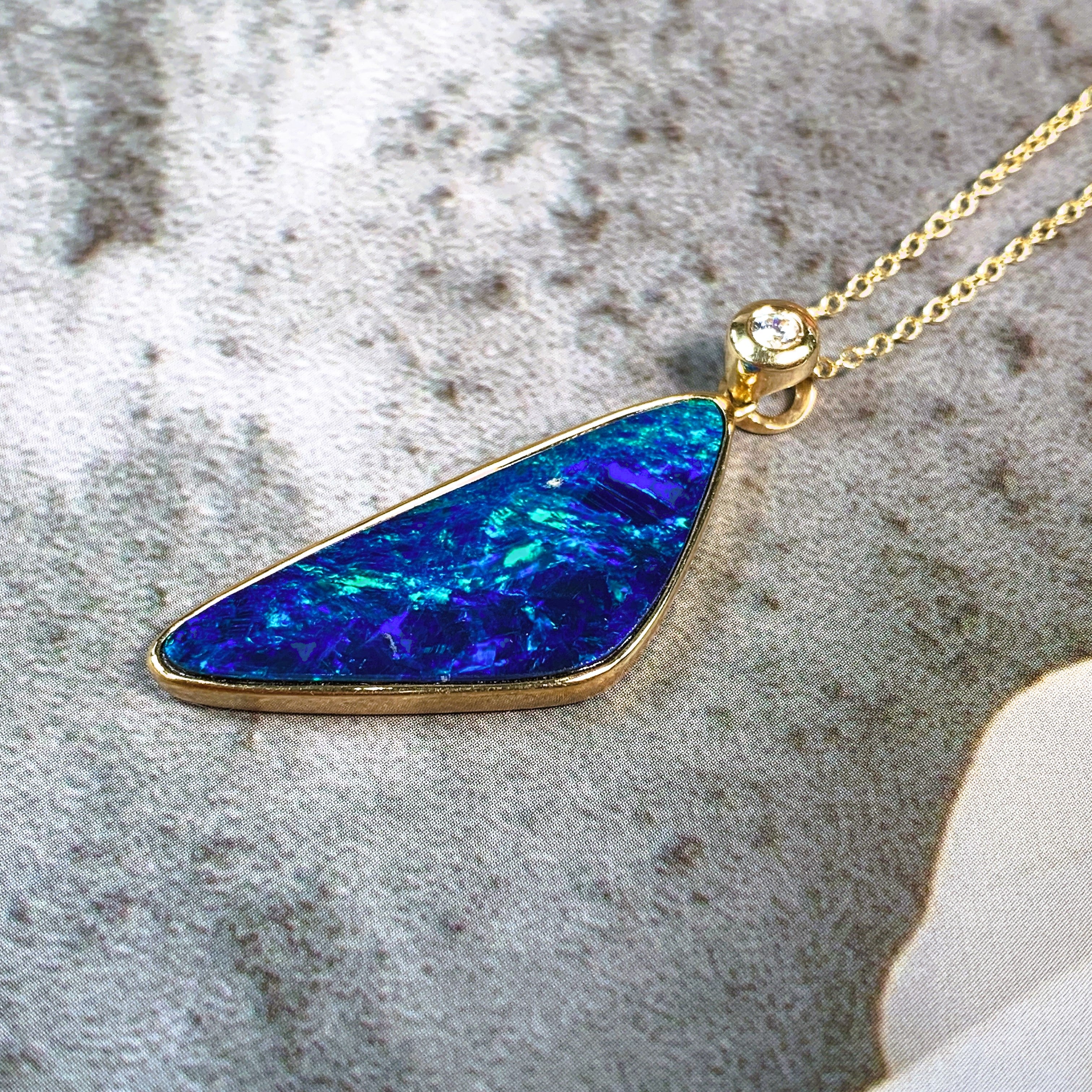 14kt Yellow Gold Opal doublet 3.44ct and Diamond 0.03ct triangular pendant - Masterpiece Jewellery Opal & Gems Sydney Australia | Online Shop