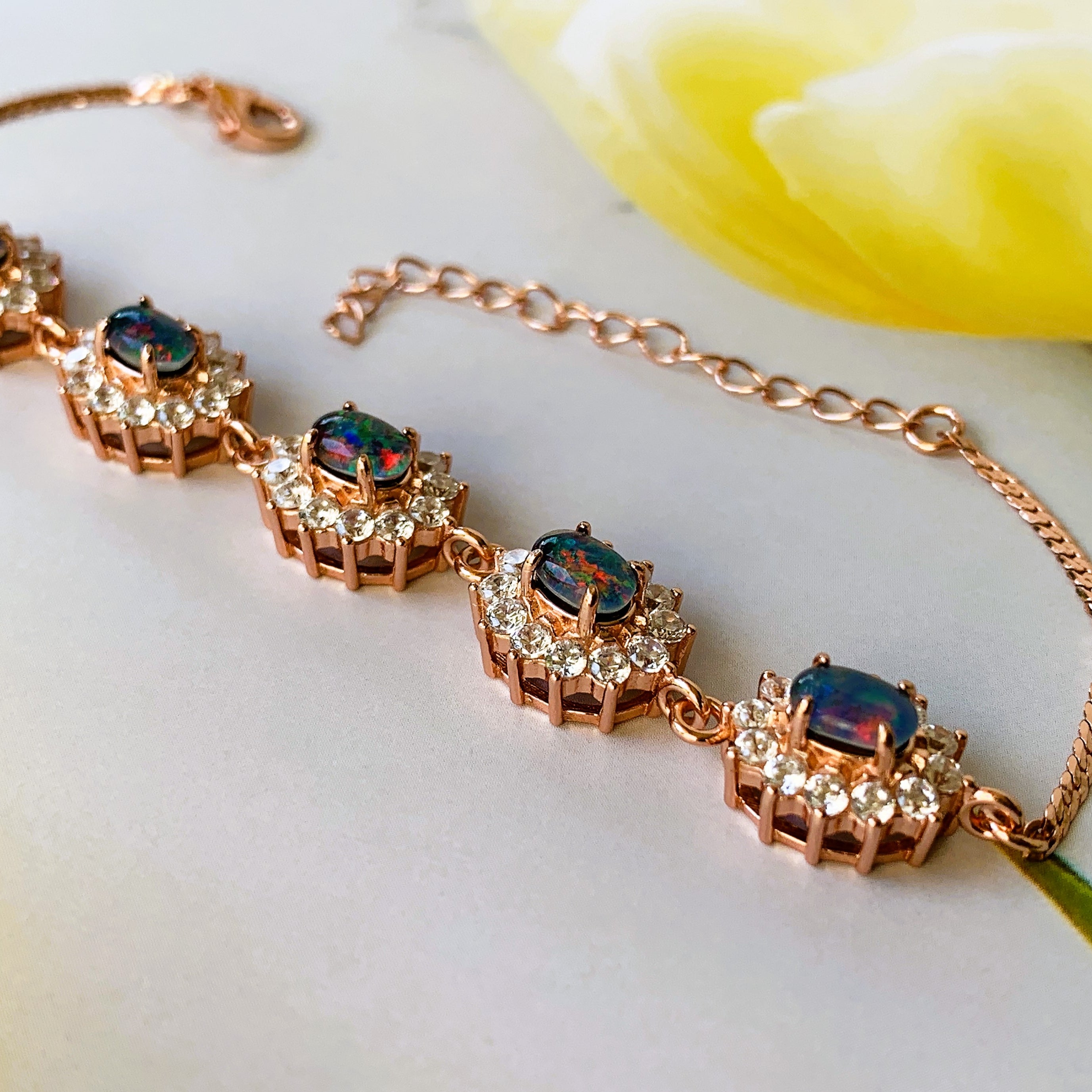 18kt Rose Gold plated Silver Opal 6x4mm Triplet cluster bracelet - Masterpiece Jewellery Opal & Gems Sydney Australia | Online Shop