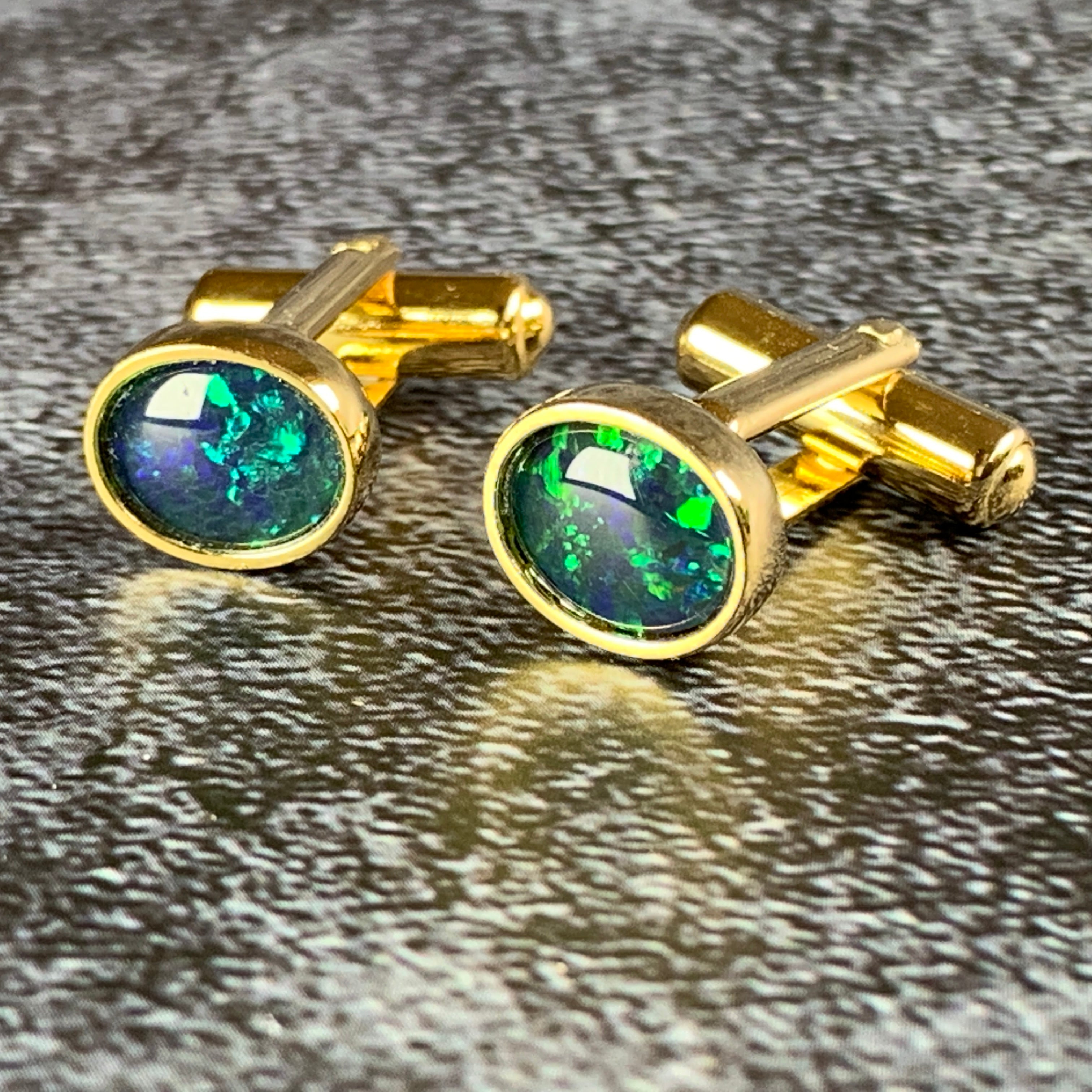 Gold Plated 10x8mm Triplet Opal cufflinks - Masterpiece Jewellery Opal & Gems Sydney Australia | Online Shop