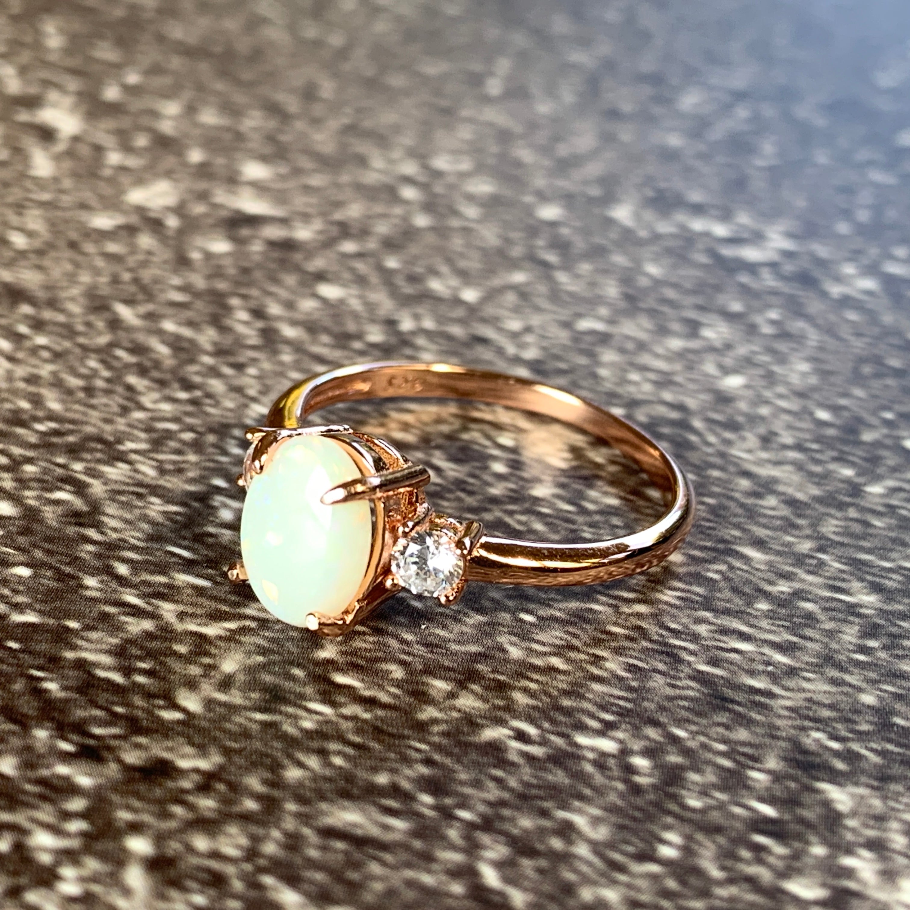 Rose Gold Plated Sterling SIlver 10x8mm White Opal ring trilogy - Masterpiece Jewellery Opal & Gems Sydney Australia | Online Shop