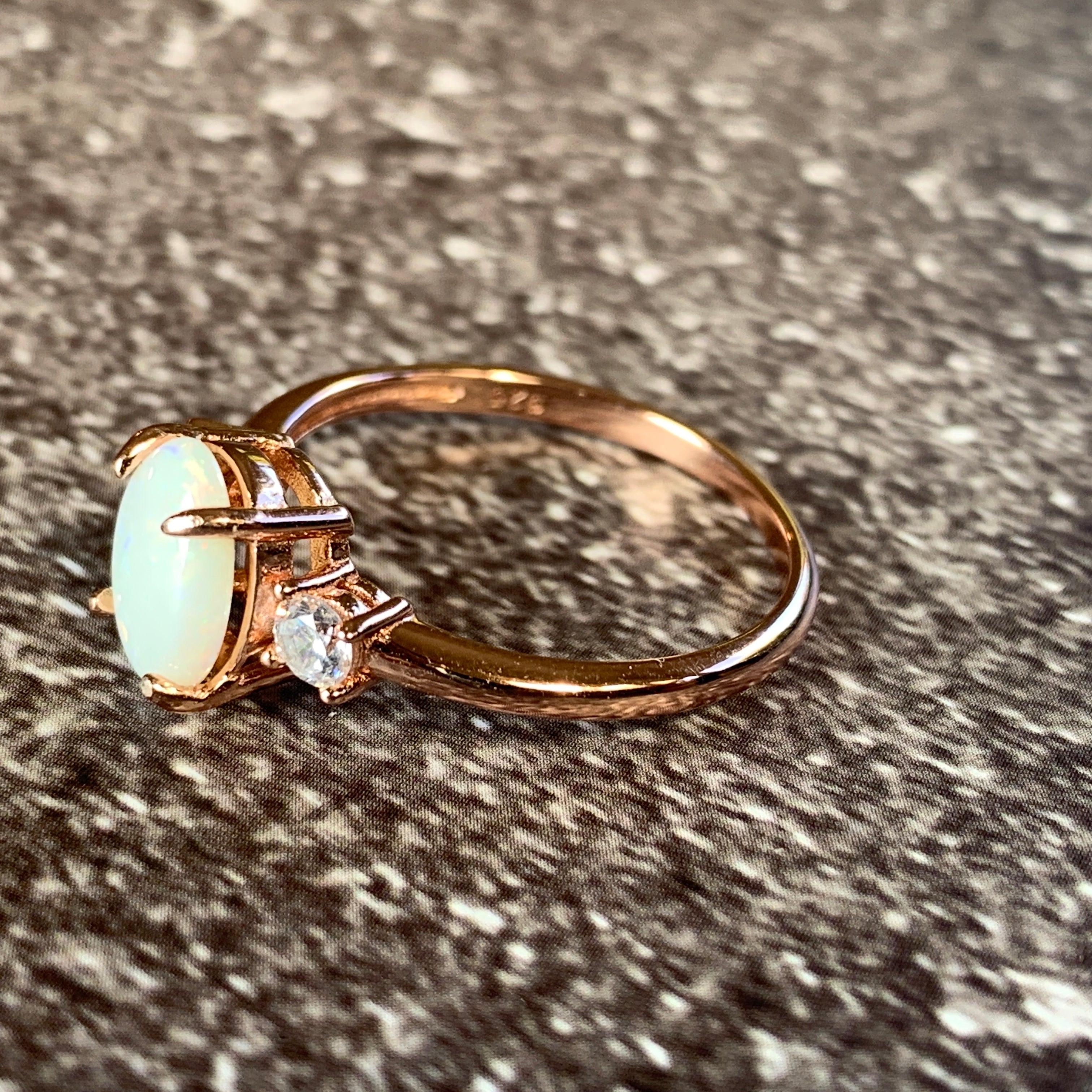 Rose Gold Plated Sterling SIlver 10x8mm White Opal ring trilogy - Masterpiece Jewellery Opal & Gems Sydney Australia | Online Shop