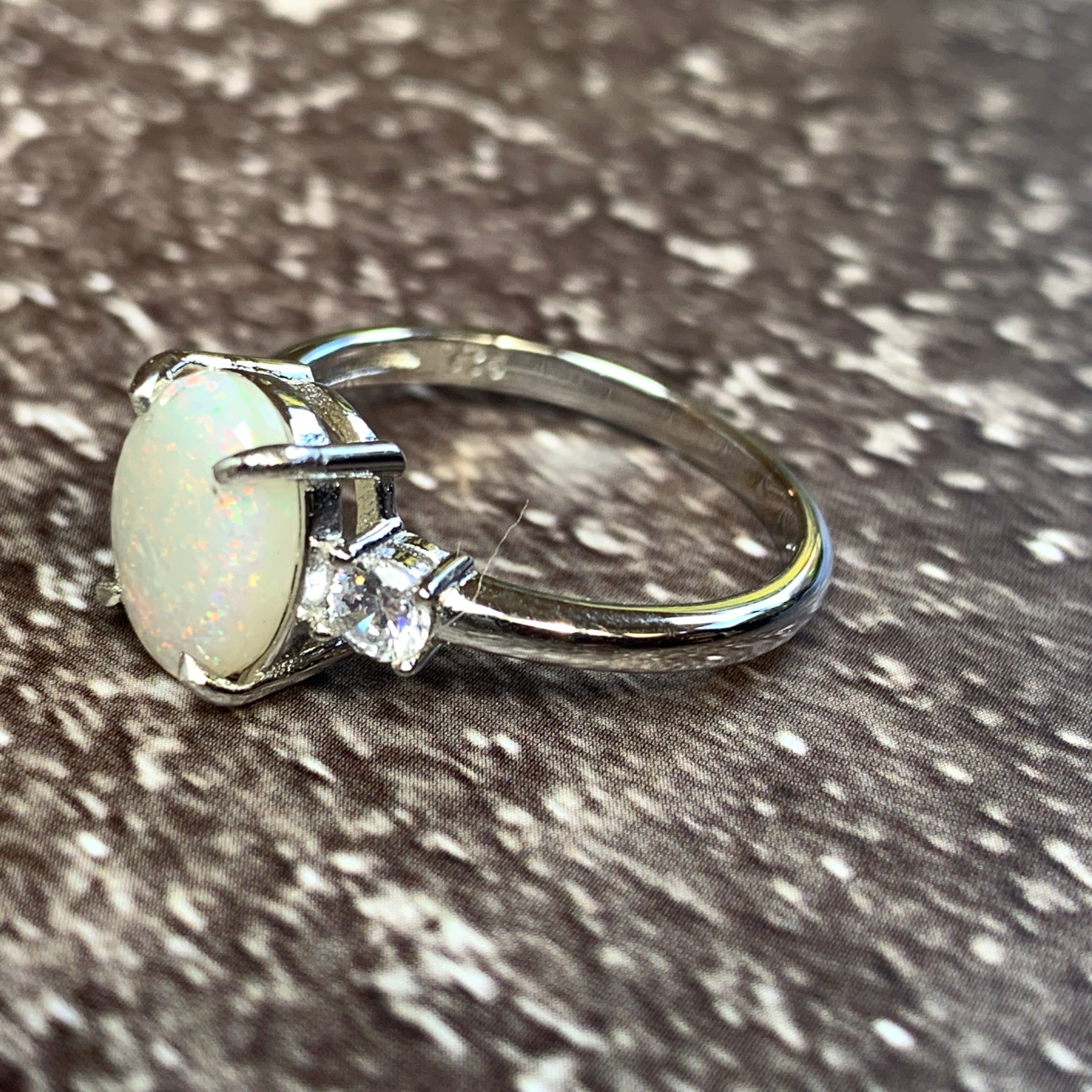 Sterling Silver 10x8mm White Opal trilogy ring - Masterpiece Jewellery Opal & Gems Sydney Australia | Online Shop