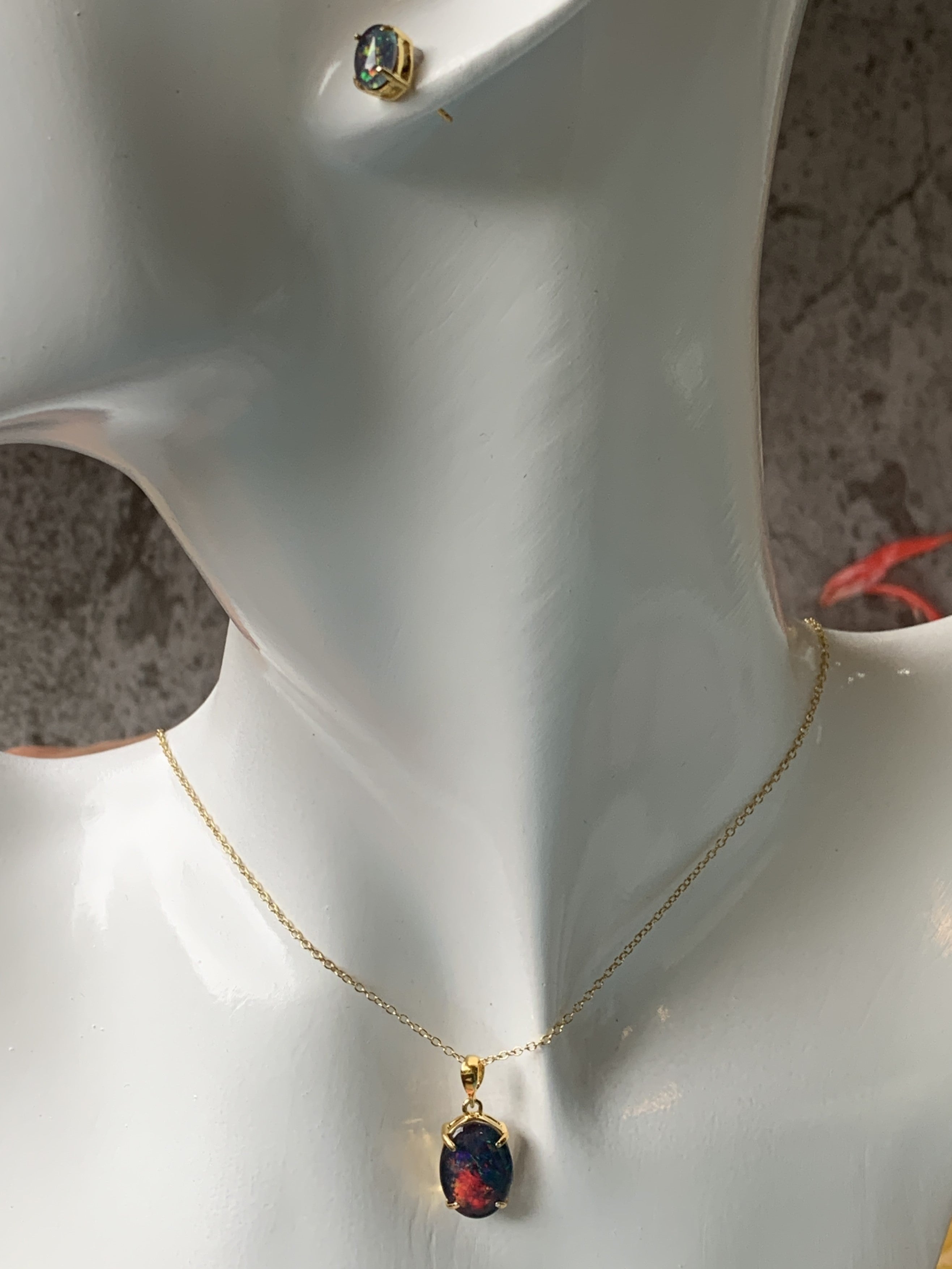 Gold Plate Silver Oval pendant and earring stud set - Masterpiece Jewellery Opal & Gems Sydney Australia | Online Shop