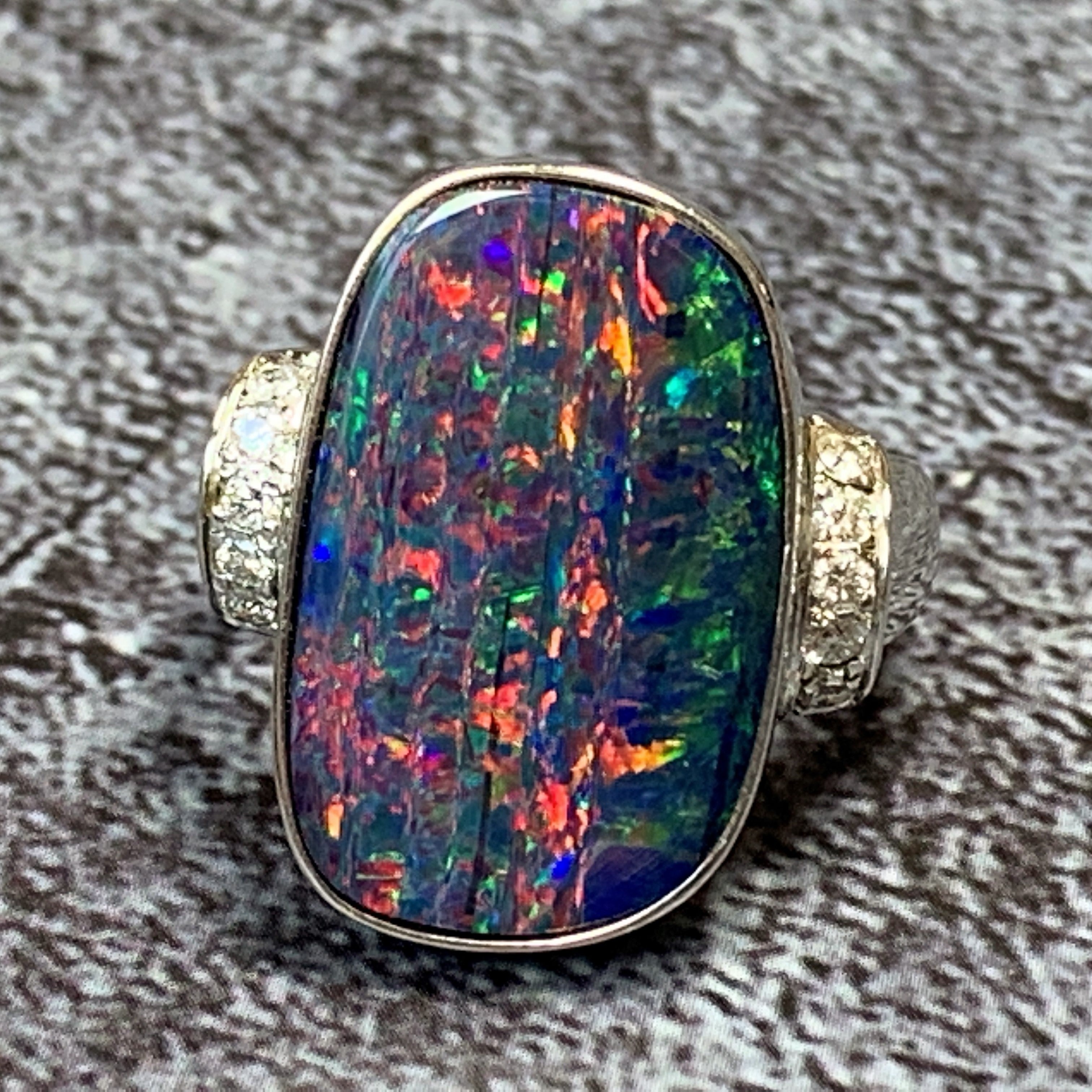 14kt White Gold Opal 9.16ct and Diamond ring - Masterpiece Jewellery Opal & Gems Sydney Australia | Online Shop