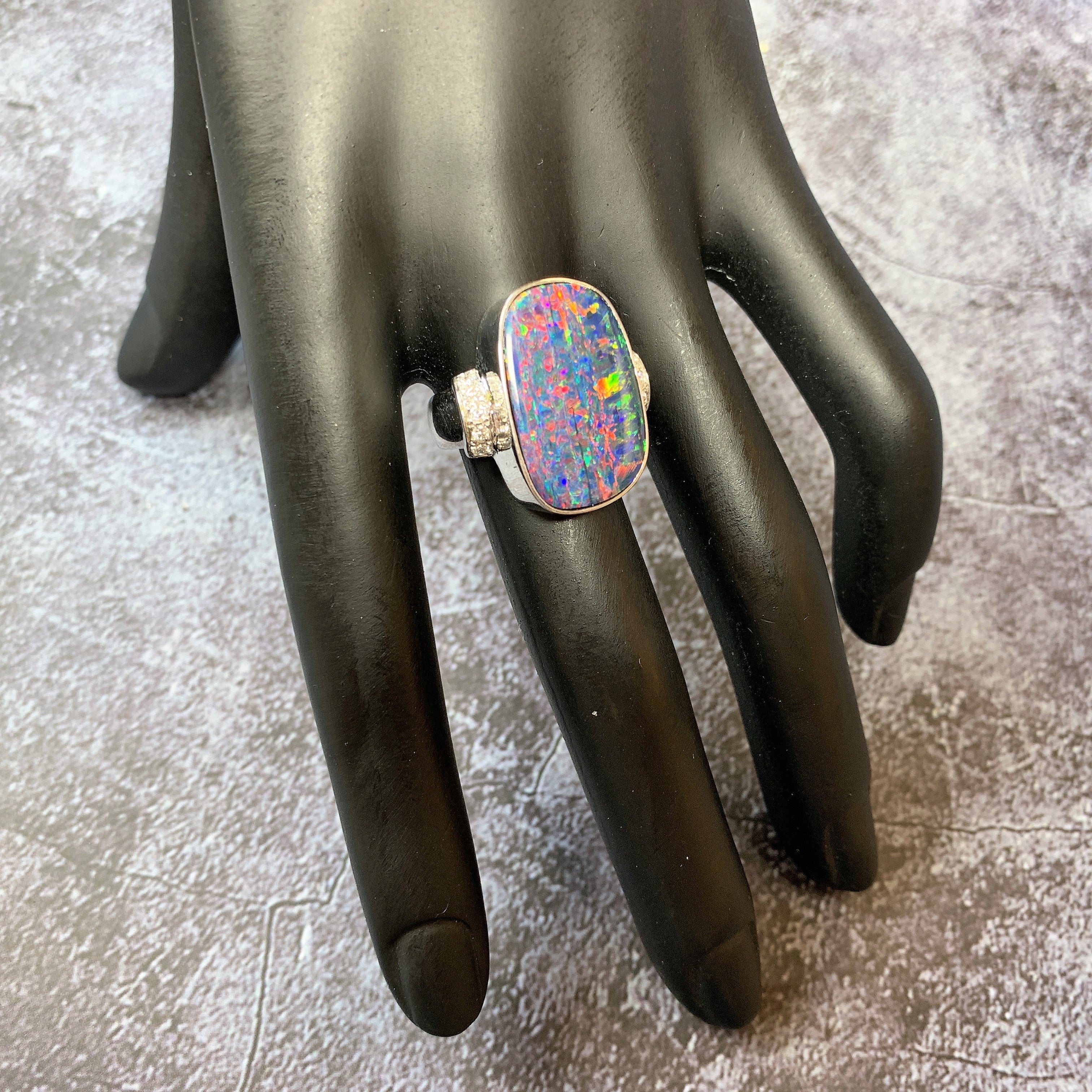 14kt White Gold Opal 9.16ct and Diamond ring - Masterpiece Jewellery Opal & Gems Sydney Australia | Online Shop