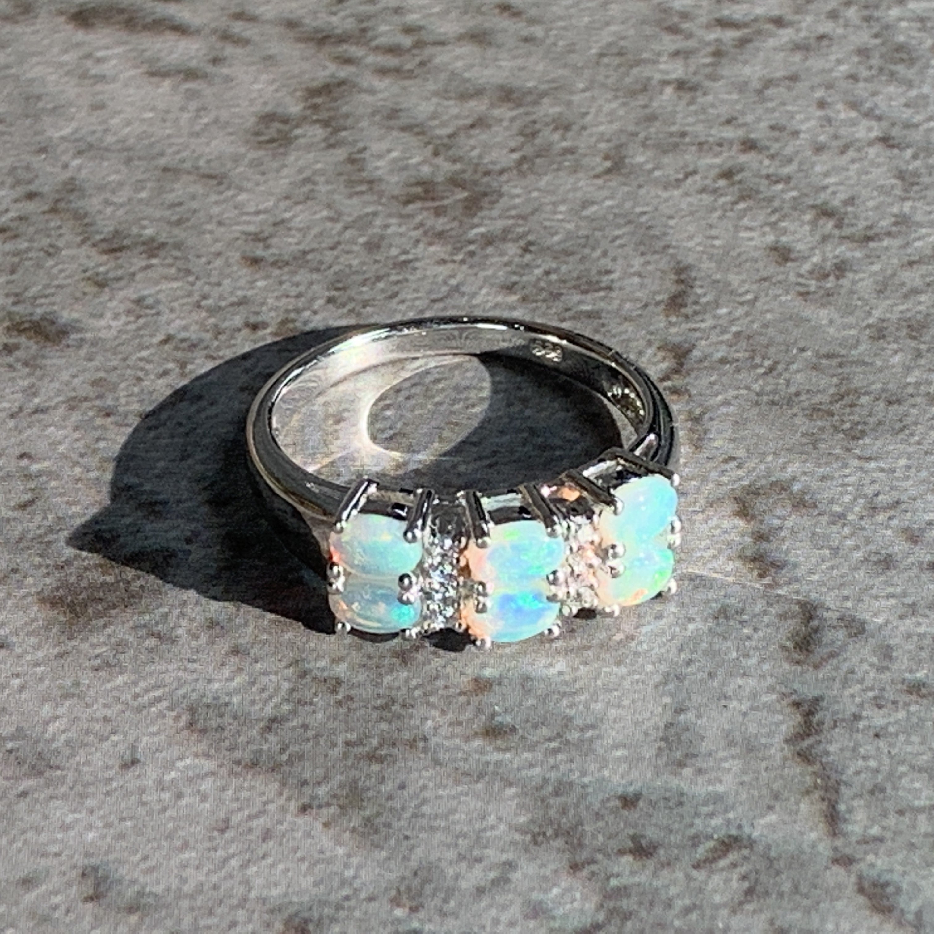 Sterling Silver Opal 4x3mm vintage design and cubic zirconia ring - Masterpiece Jewellery Opal & Gems Sydney Australia | Online Shop