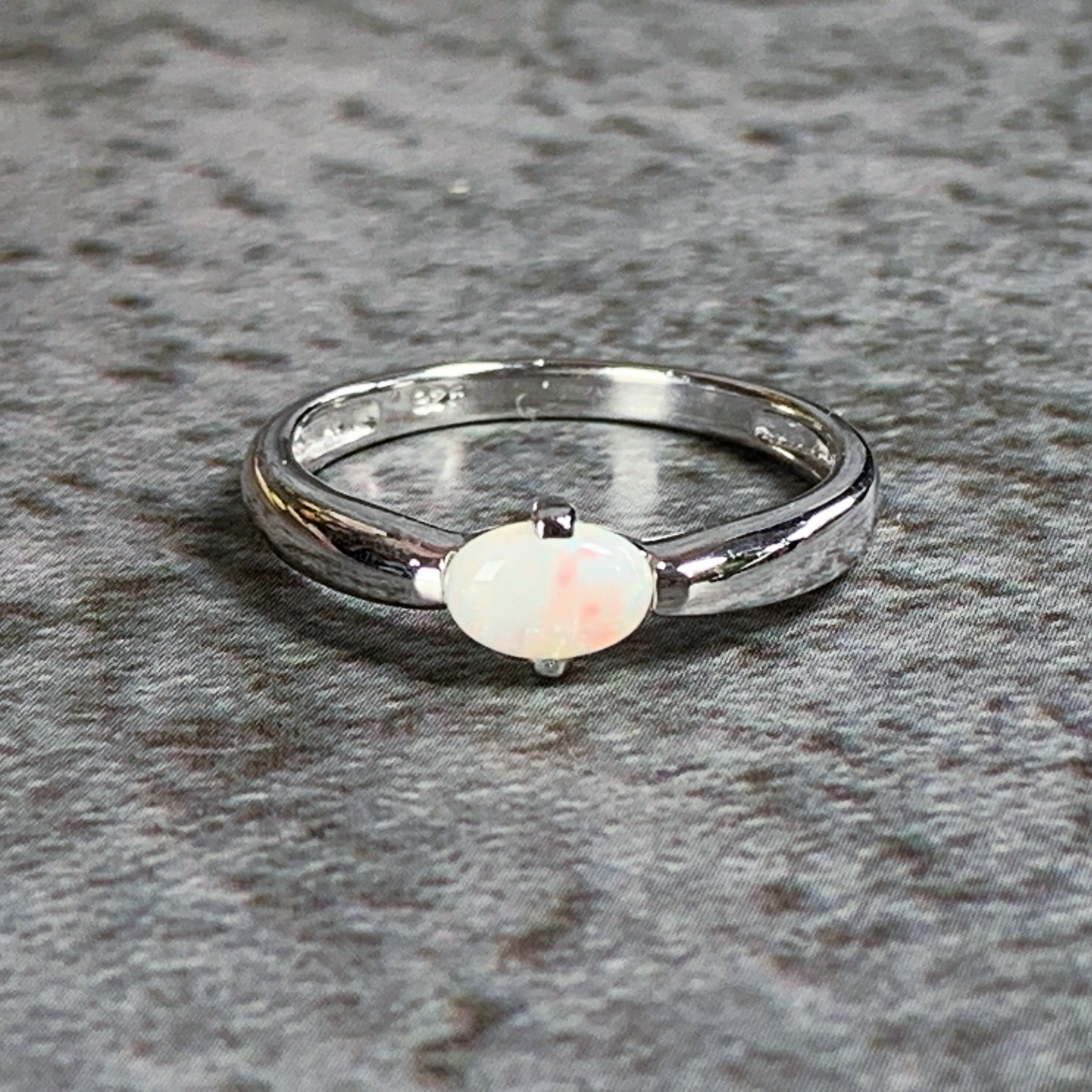 Sterling Silver solitaire horizontal set Oval 6x4mm Opal ring - Masterpiece Jewellery Opal & Gems Sydney Australia | Online Shop