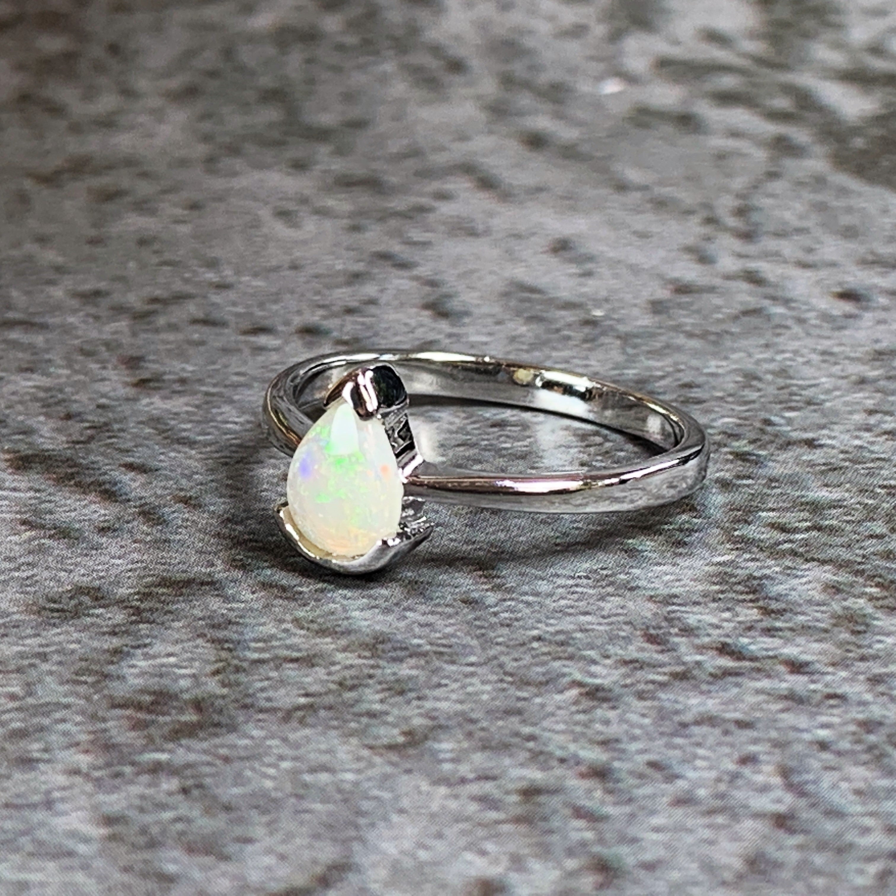 Sterling Silver Opal classic 7x5mm teardrop shape ring - Masterpiece Jewellery Opal & Gems Sydney Australia | Online Shop