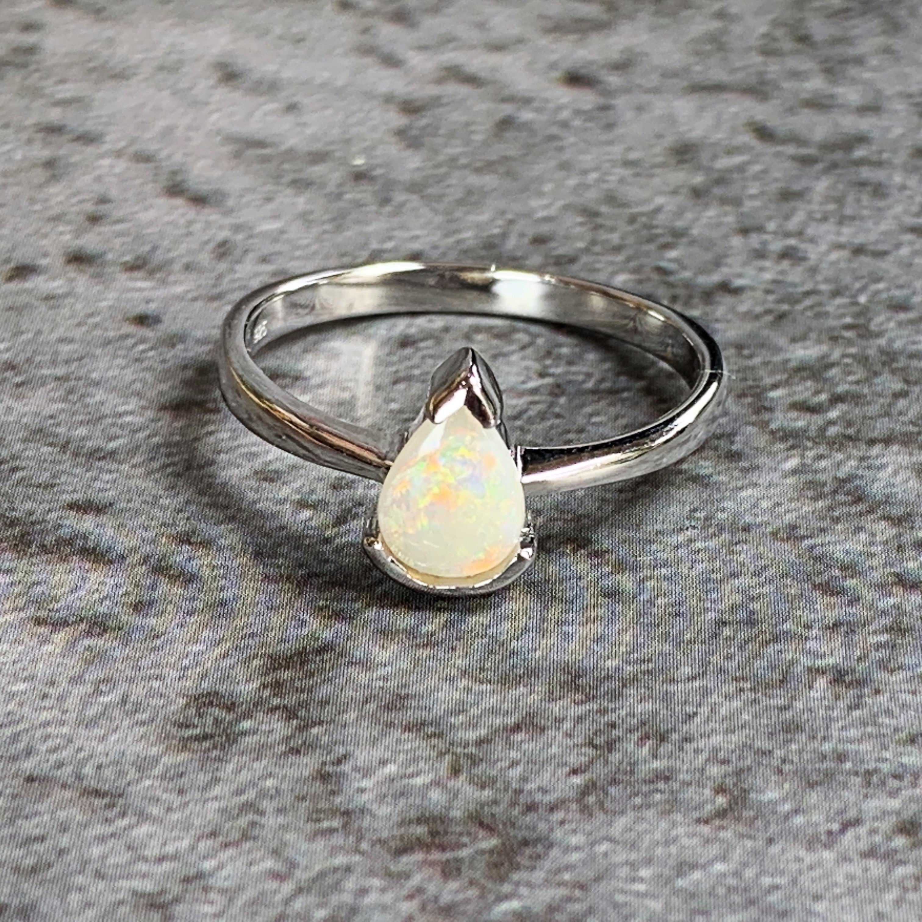 Sterling Silver Opal classic 7x5mm teardrop shape ring - Masterpiece Jewellery Opal & Gems Sydney Australia | Online Shop