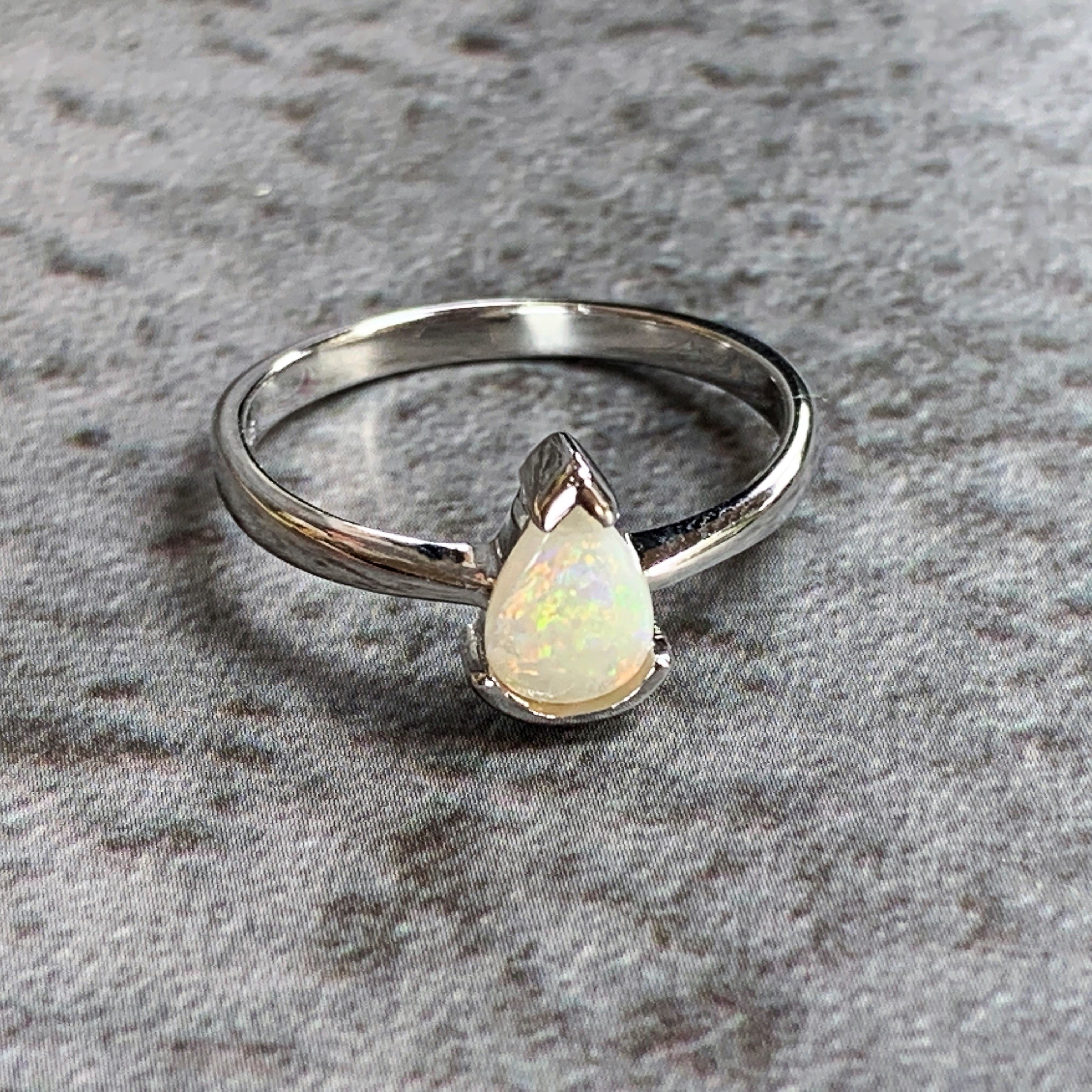 Sterling Silver Opal classic 7x5mm teardrop shape ring - Masterpiece Jewellery Opal & Gems Sydney Australia | Online Shop