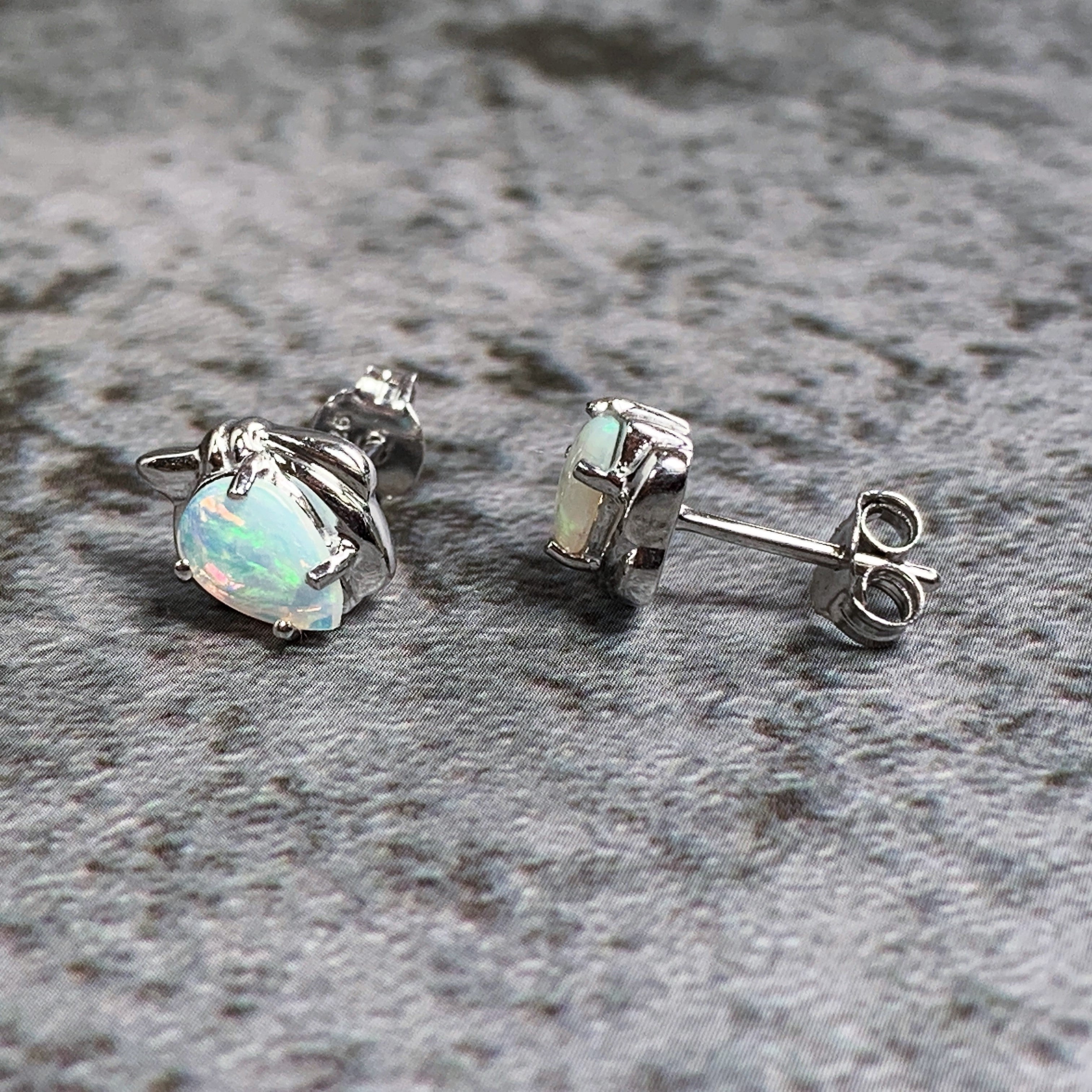 Sterling Silver Tear drop 7x5mm Opal studs - Masterpiece Jewellery Opal & Gems Sydney Australia | Online Shop