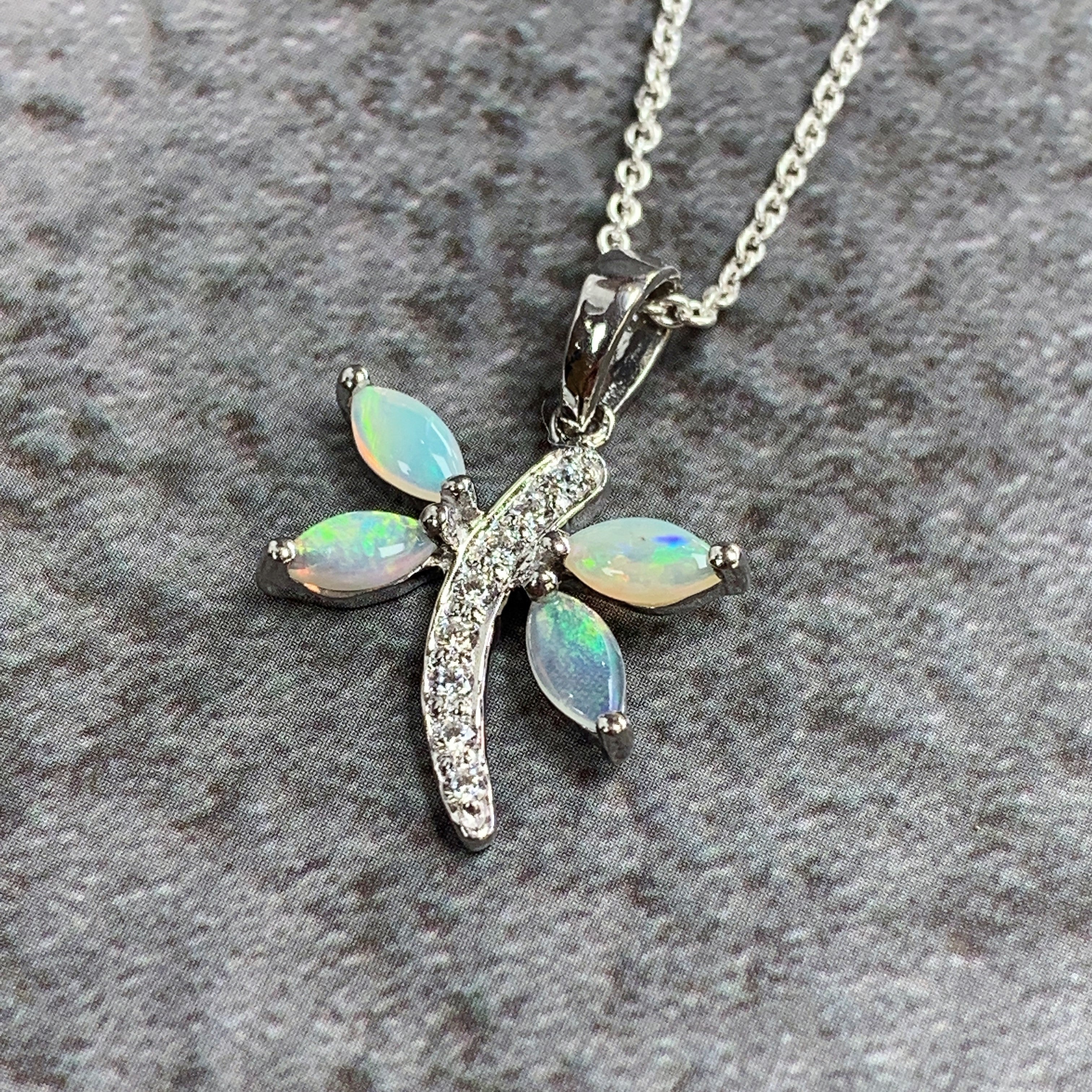 Sterling Silver Dragonfly Marquise shape Opal pendant - Masterpiece Jewellery Opal & Gems Sydney Australia | Online Shop
