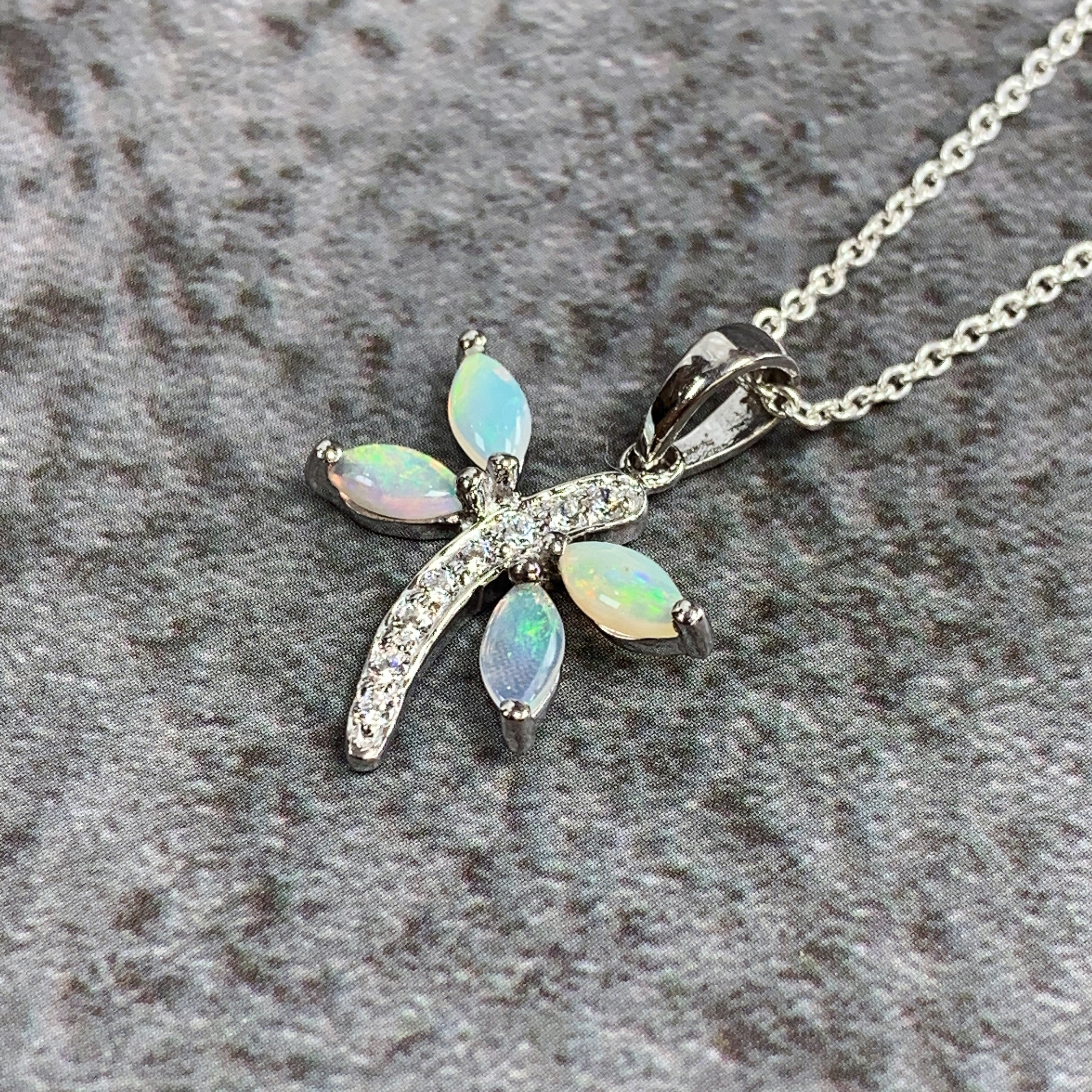 Sterling Silver Dragonfly Marquise shape Opal pendant - Masterpiece Jewellery Opal & Gems Sydney Australia | Online Shop
