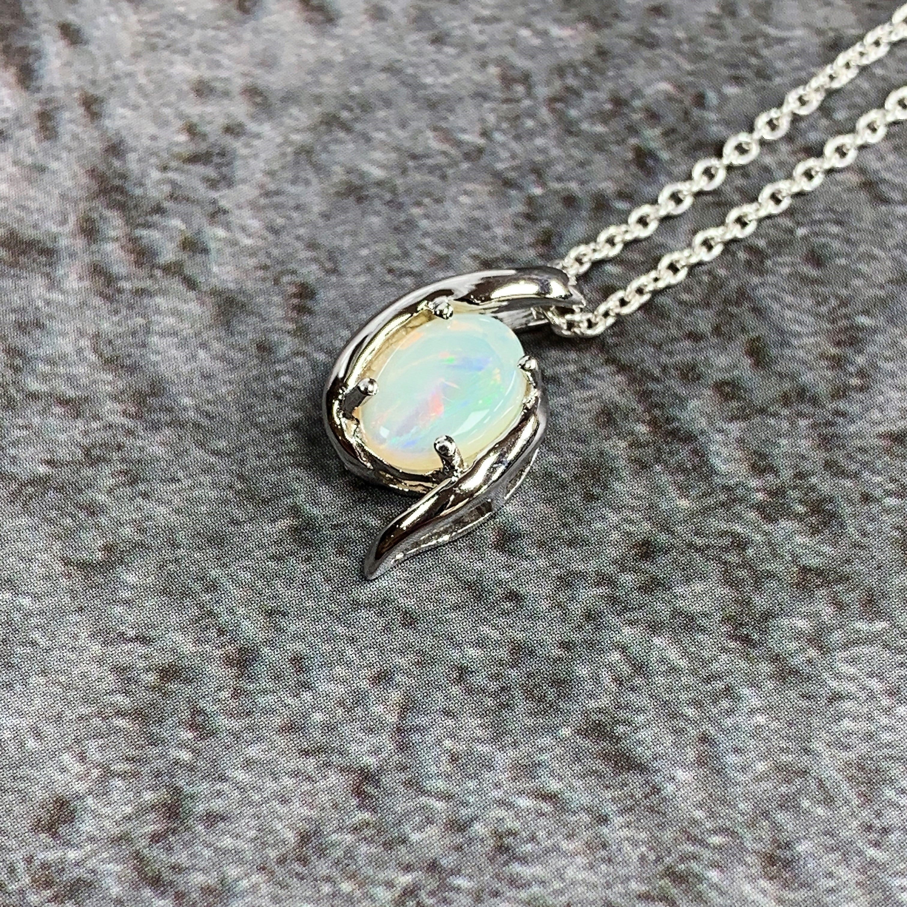Sterling Silver swirl 8x6mm Crystal Opal pendant - Masterpiece Jewellery Opal & Gems Sydney Australia | Online Shop