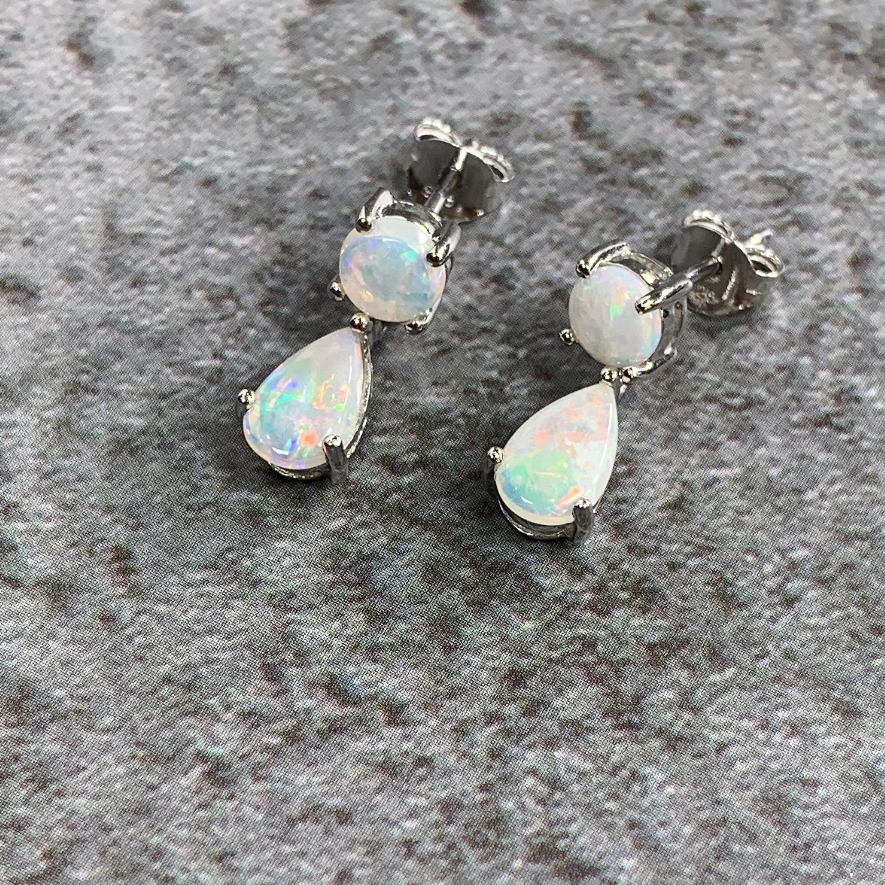 Sterling Silver double Opal dangling earrings - Masterpiece Jewellery Opal & Gems Sydney Australia | Online Shop