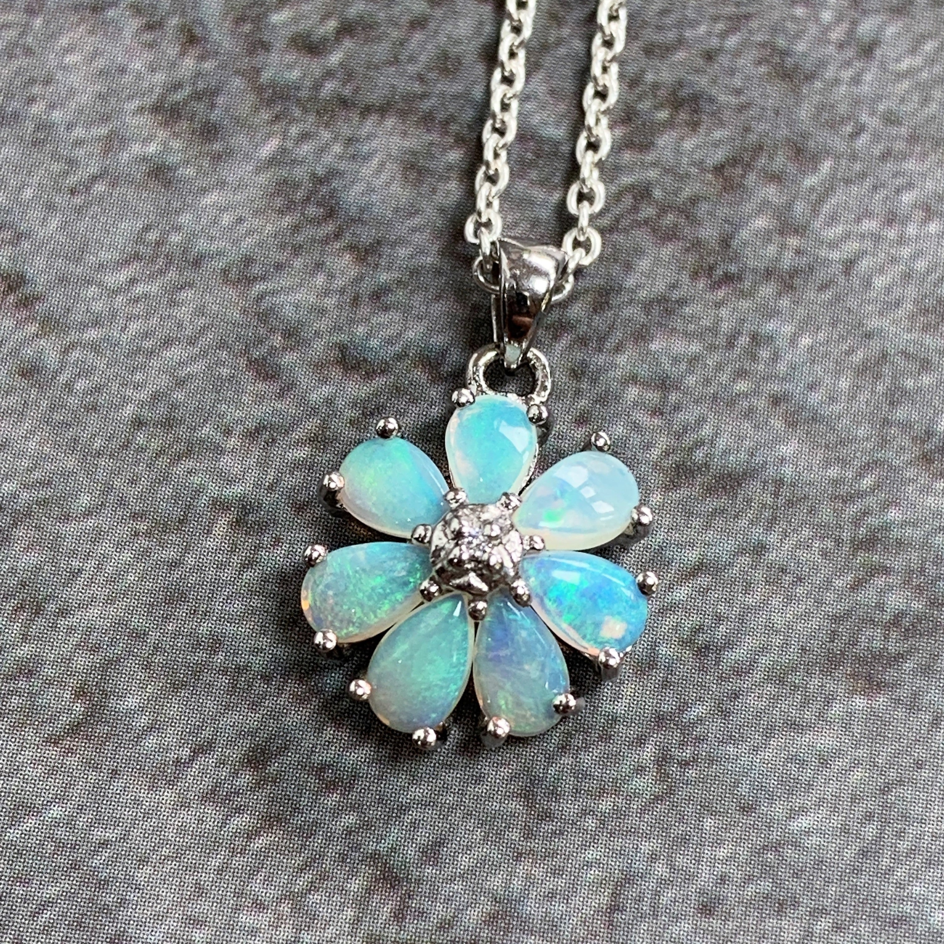 Sterling Silver Opal Flower pendant - Masterpiece Jewellery Opal & Gems Sydney Australia | Online Shop