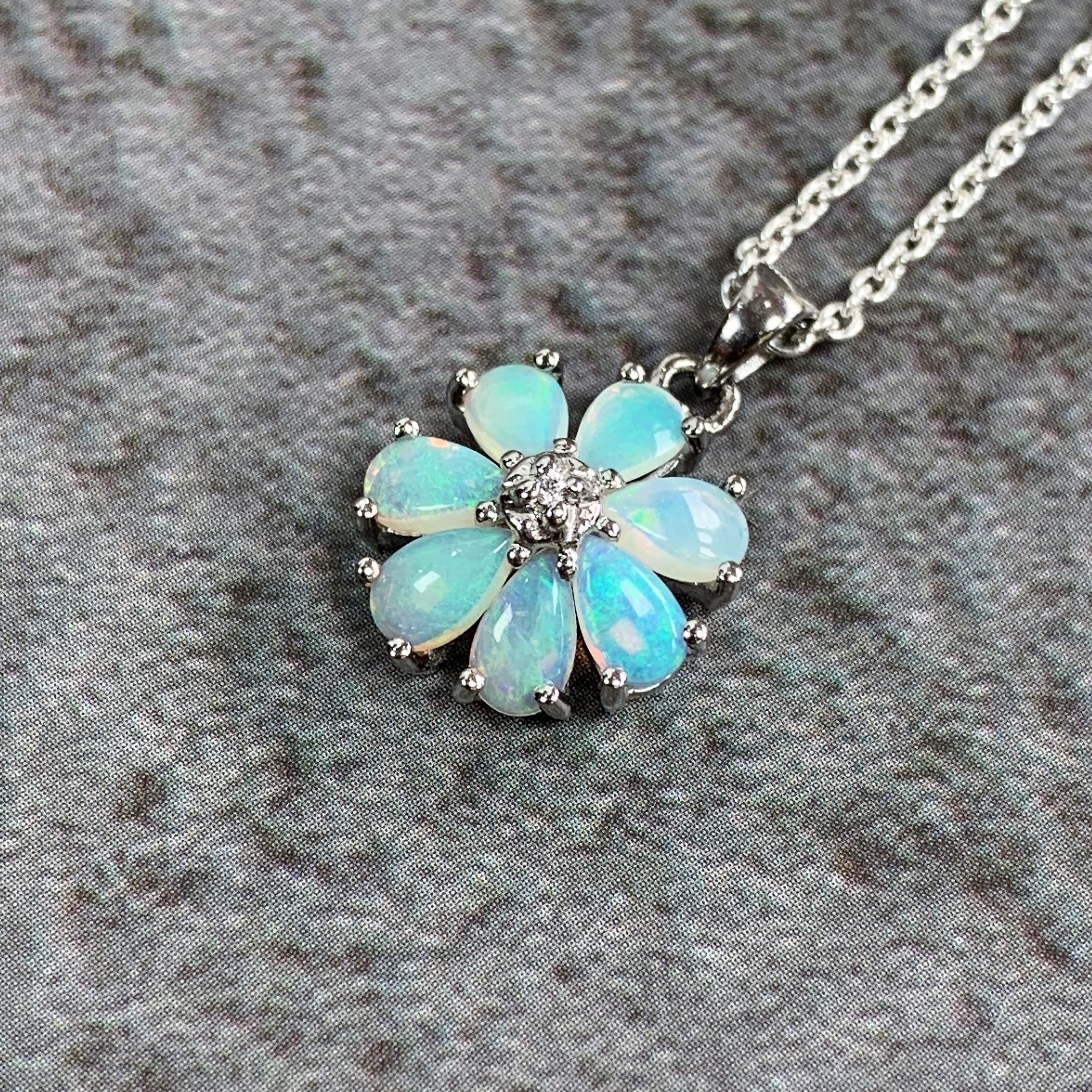 Sterling Silver Opal Flower pendant - Masterpiece Jewellery Opal & Gems Sydney Australia | Online Shop