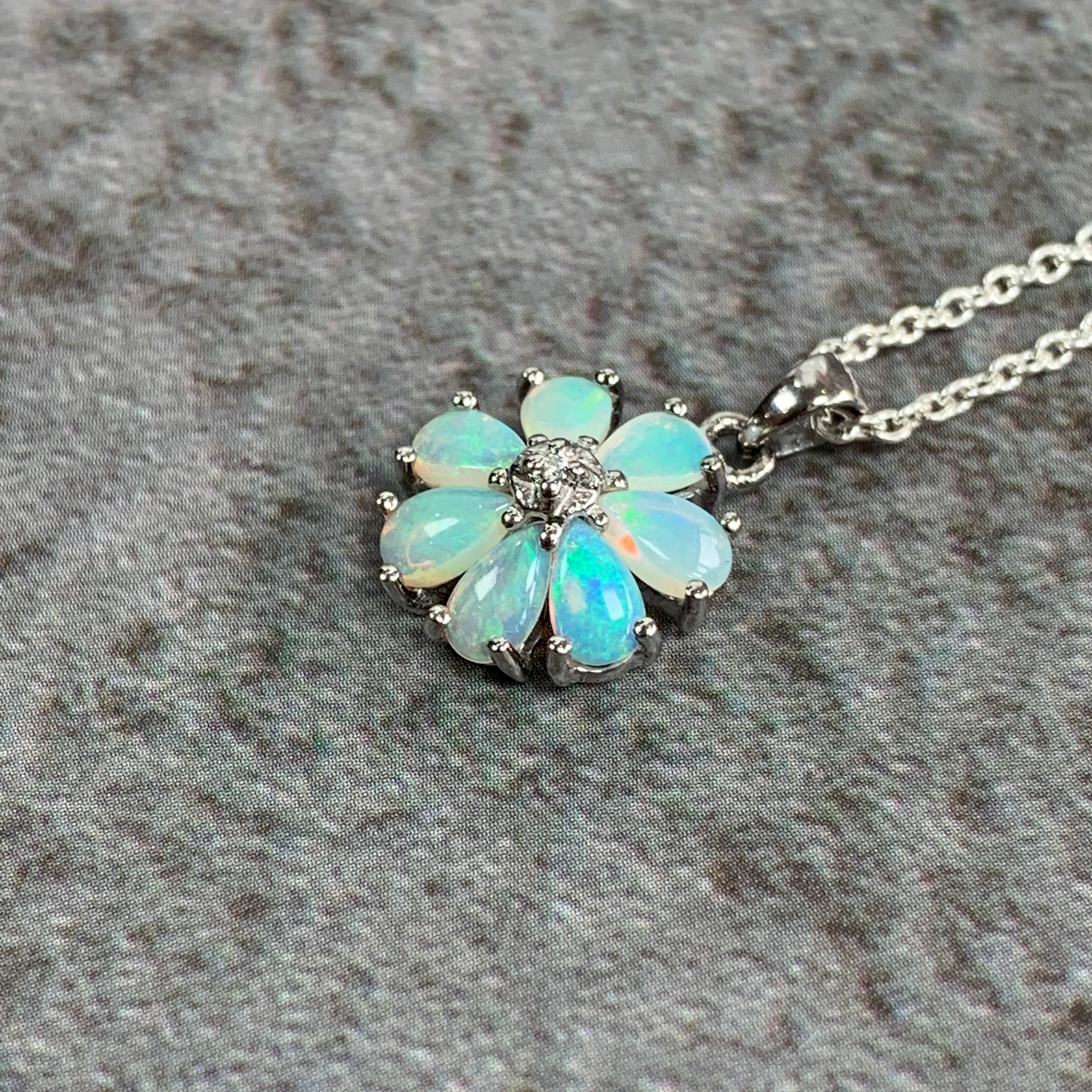 Sterling Silver Opal Flower pendant - Masterpiece Jewellery Opal & Gems Sydney Australia | Online Shop