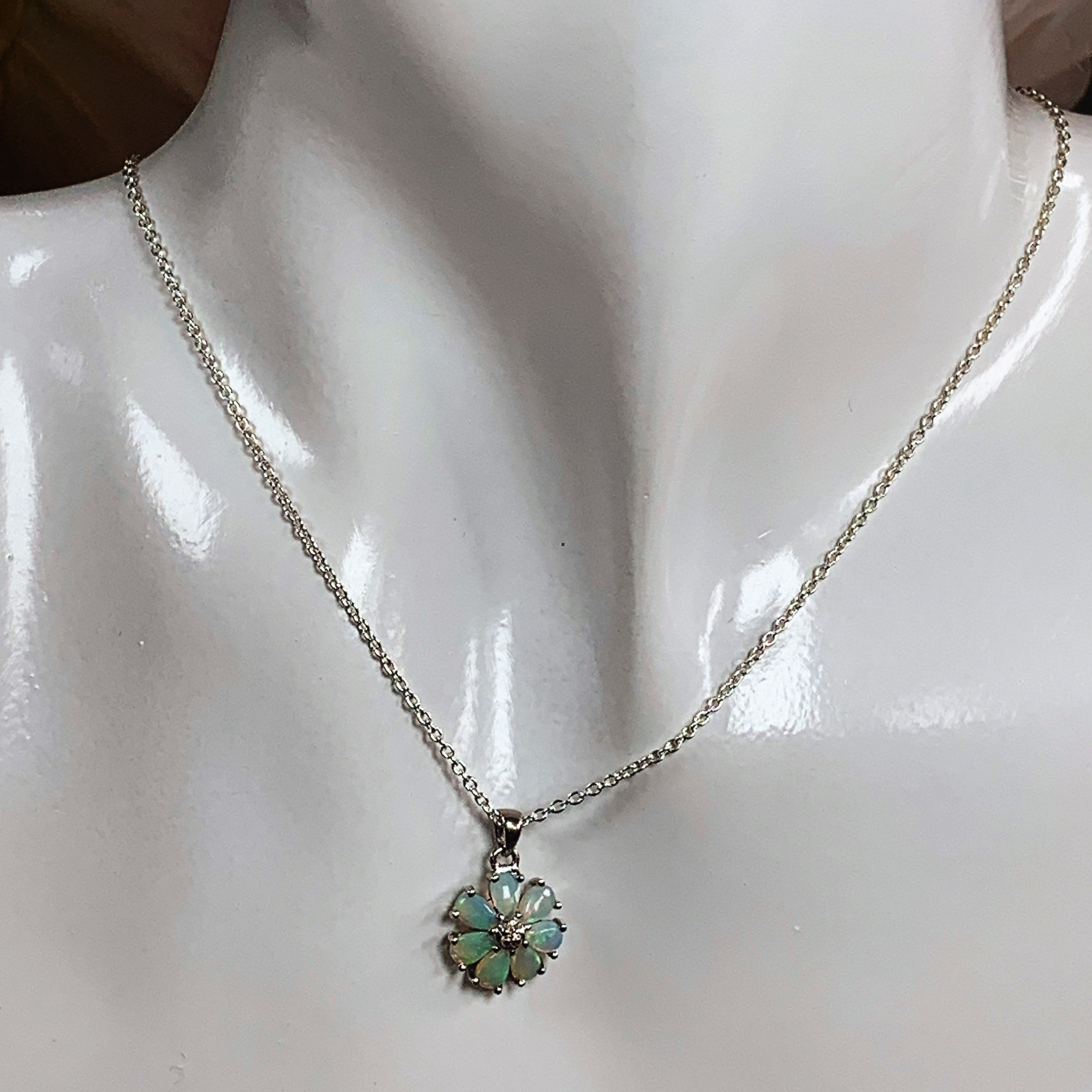 Sterling Silver Opal Flower pendant - Masterpiece Jewellery Opal & Gems Sydney Australia | Online Shop