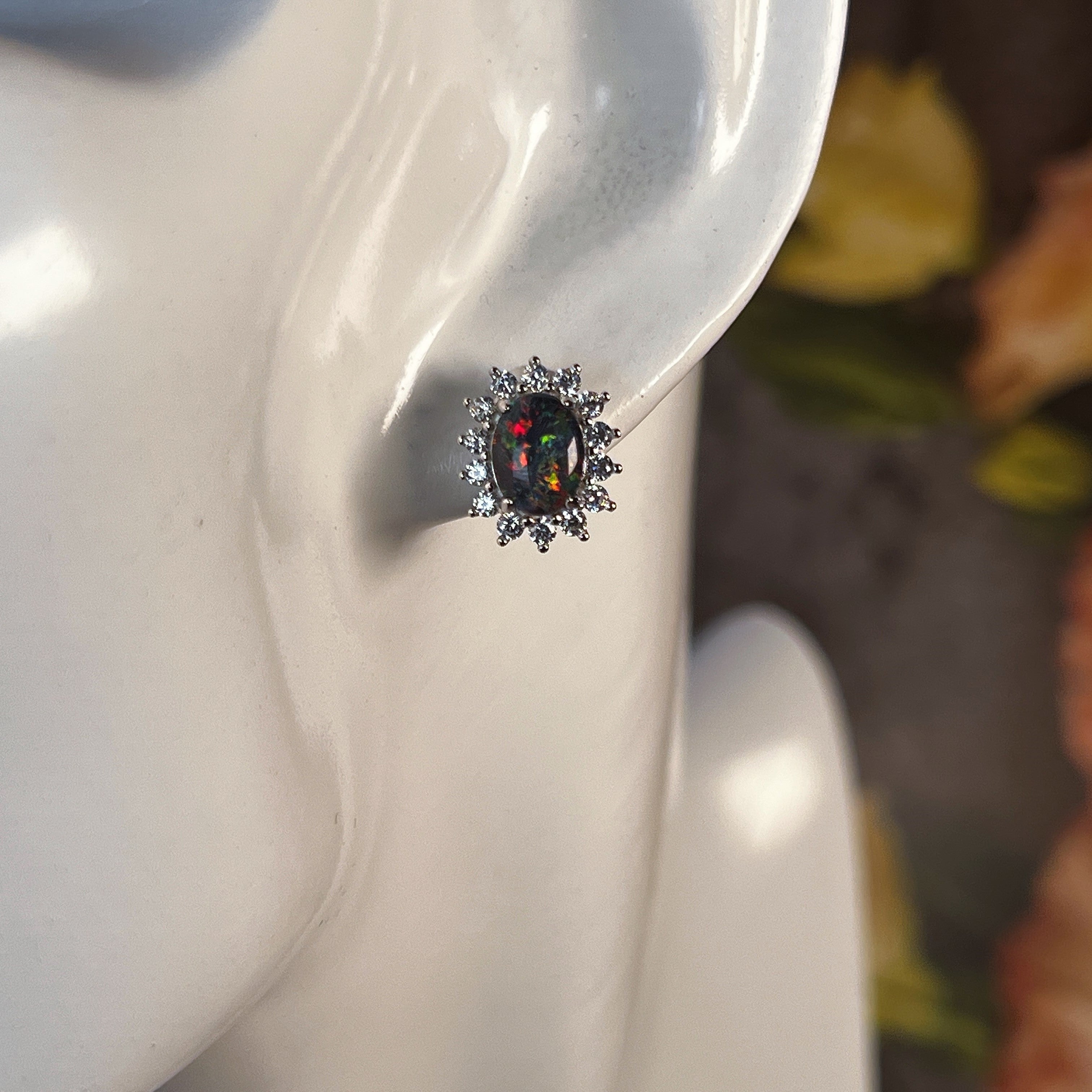 Sterling Silver Opal triplet cluster earrings - Masterpiece Jewellery Opal & Gems Sydney Australia | Online Shop