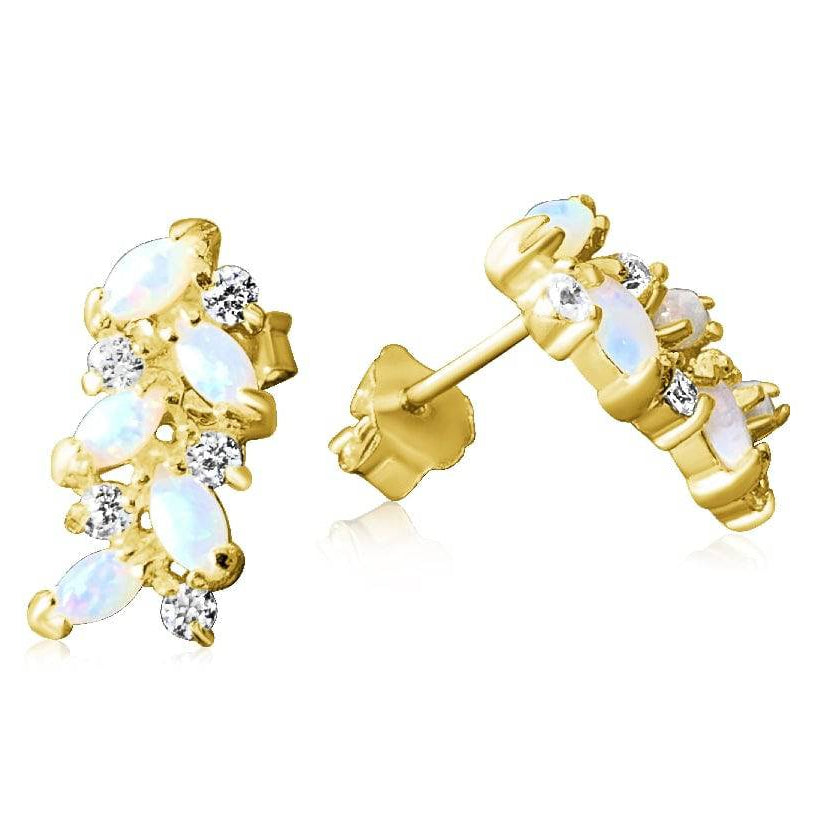 Gold plated Sterling Silver White Opal studs - Masterpiece Jewellery Opal & Gems Sydney Australia | Online Shop