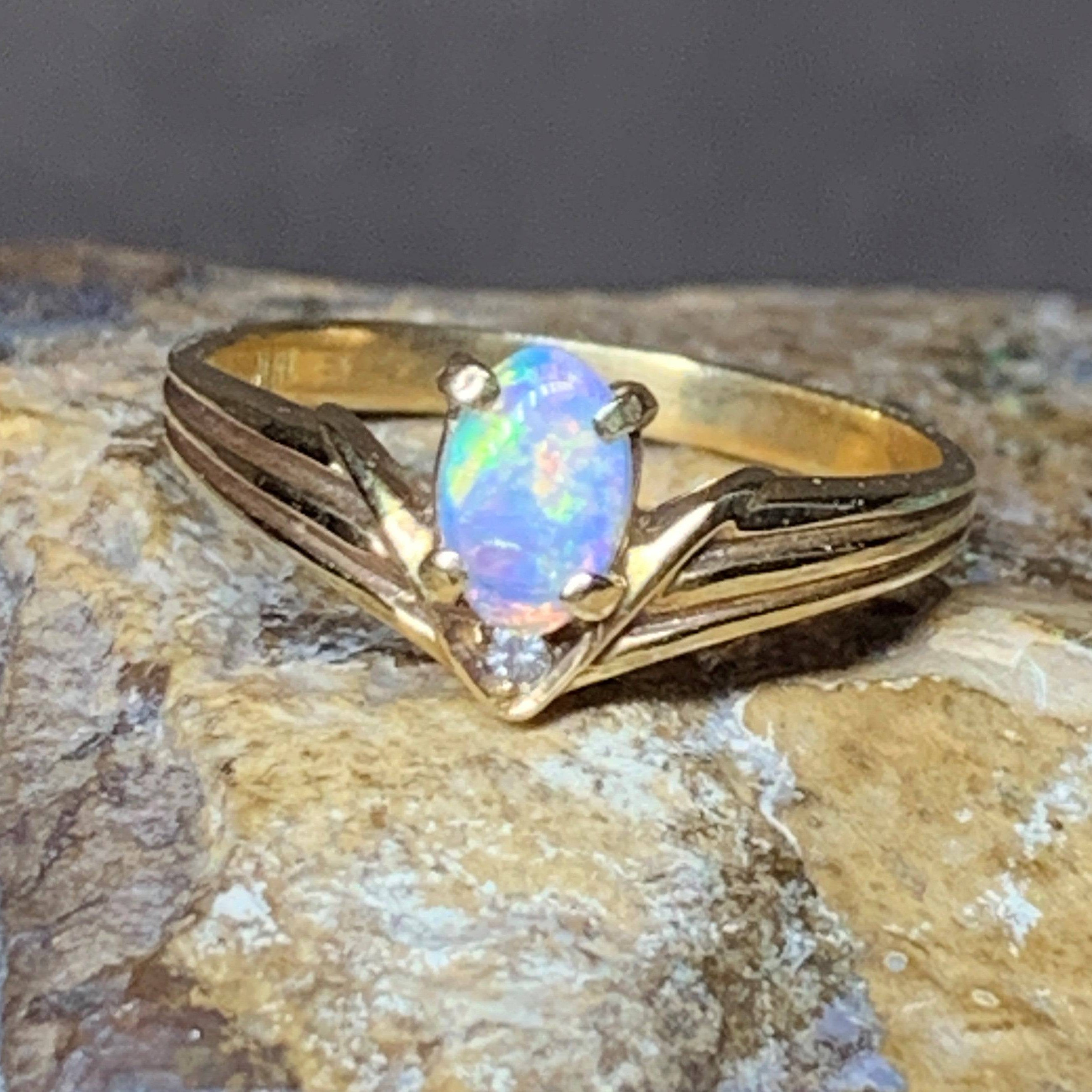 18kt Yellow Gold Light Opal and Diamond ring - Masterpiece Jewellery Opal & Gems Sydney Australia | Online Shop