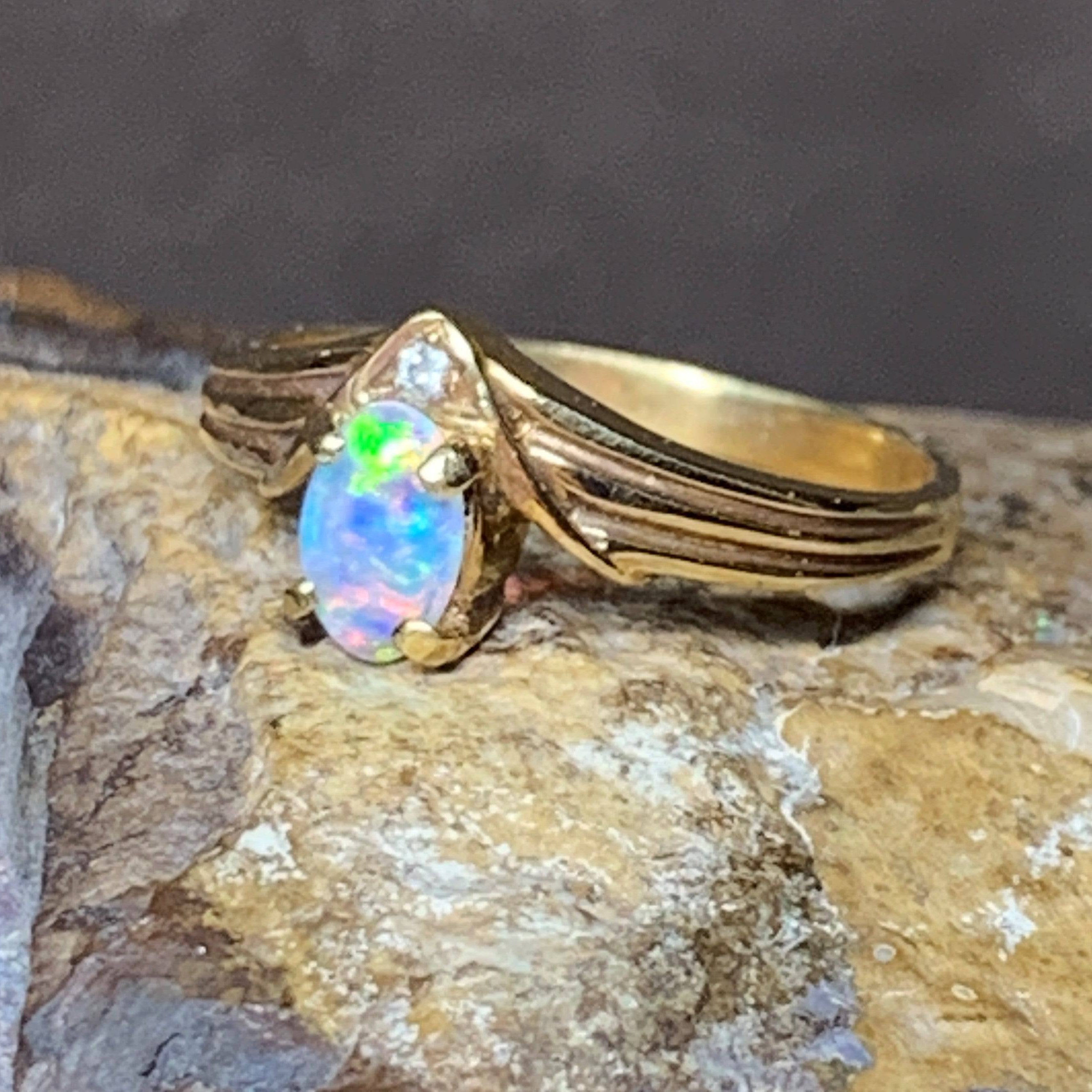 18kt Yellow Gold Light Opal and Diamond ring - Masterpiece Jewellery Opal & Gems Sydney Australia | Online Shop