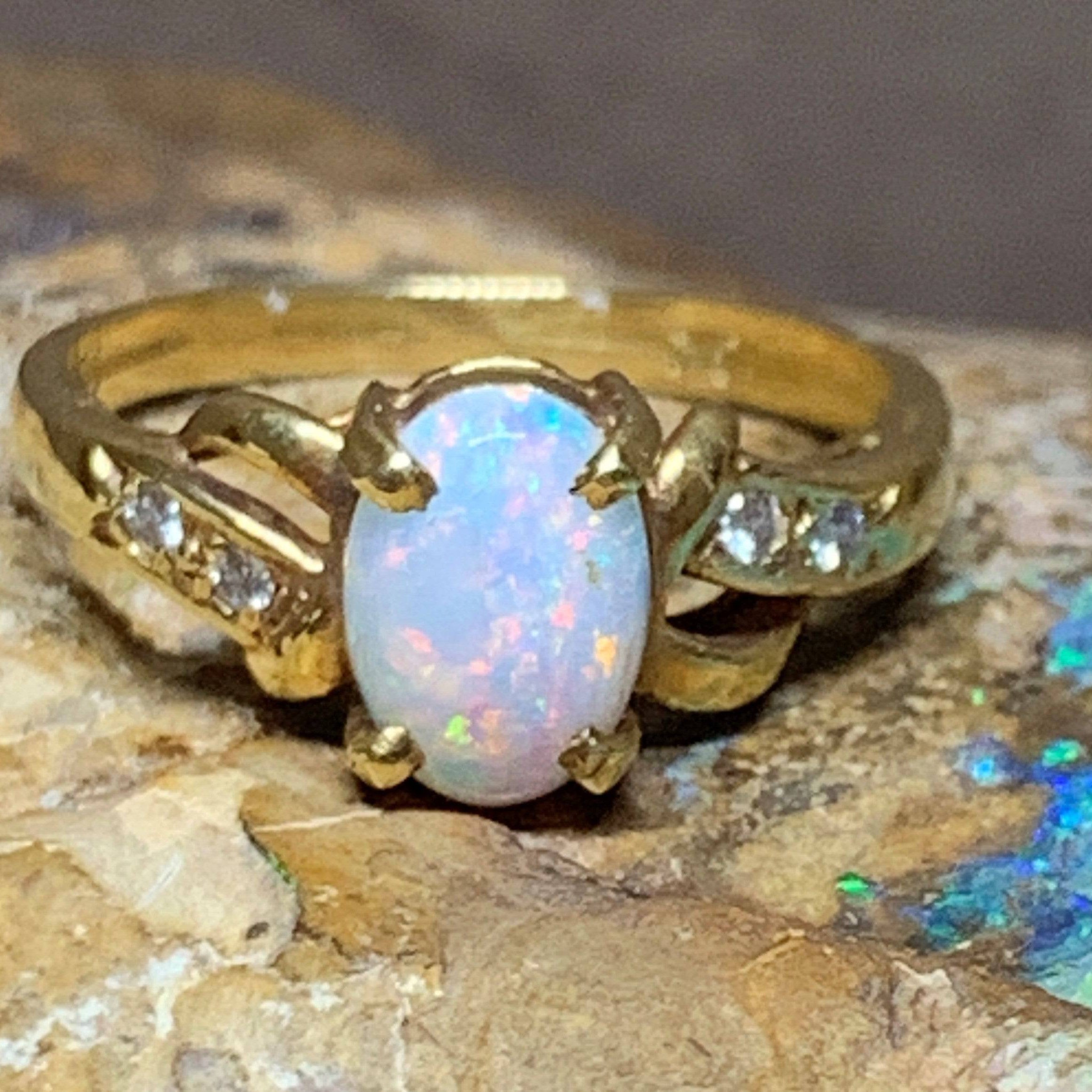 18kt Yellow Gold White Opal and Diamond ring - Masterpiece Jewellery Opal & Gems Sydney Australia | Online Shop